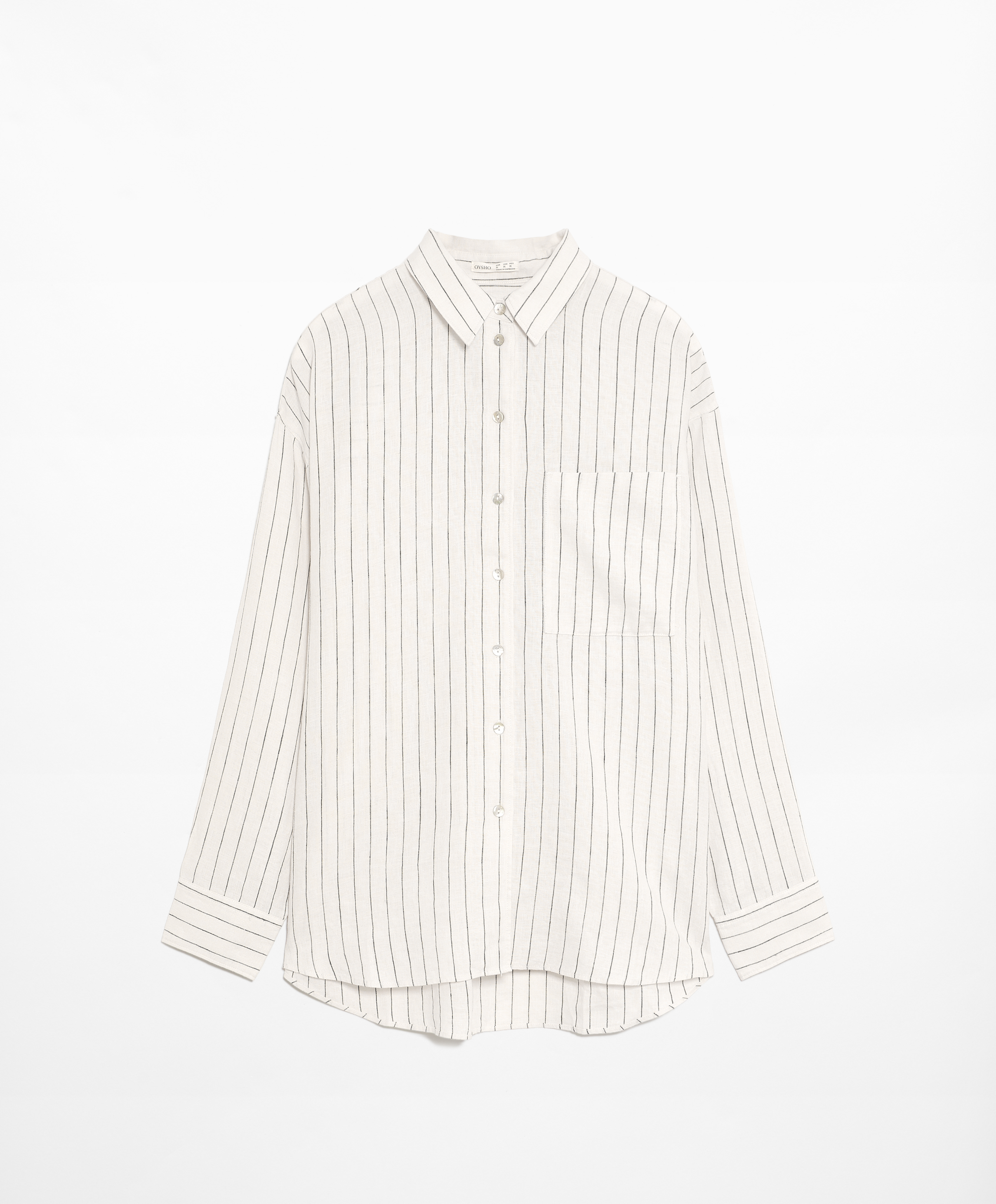 Striped 100% linen long-sleeved shirt