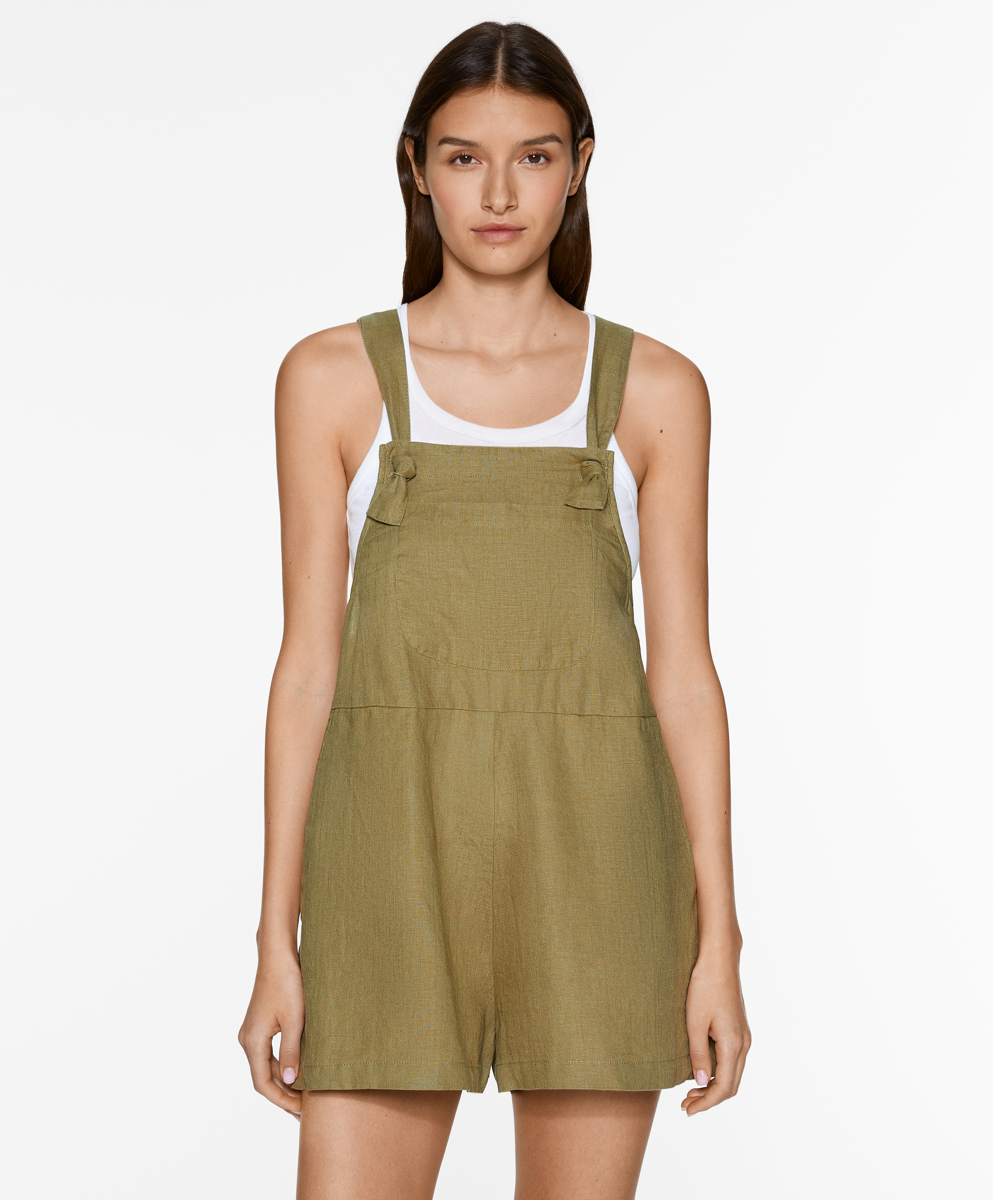 Short strappy jumpsuit in 100% linen