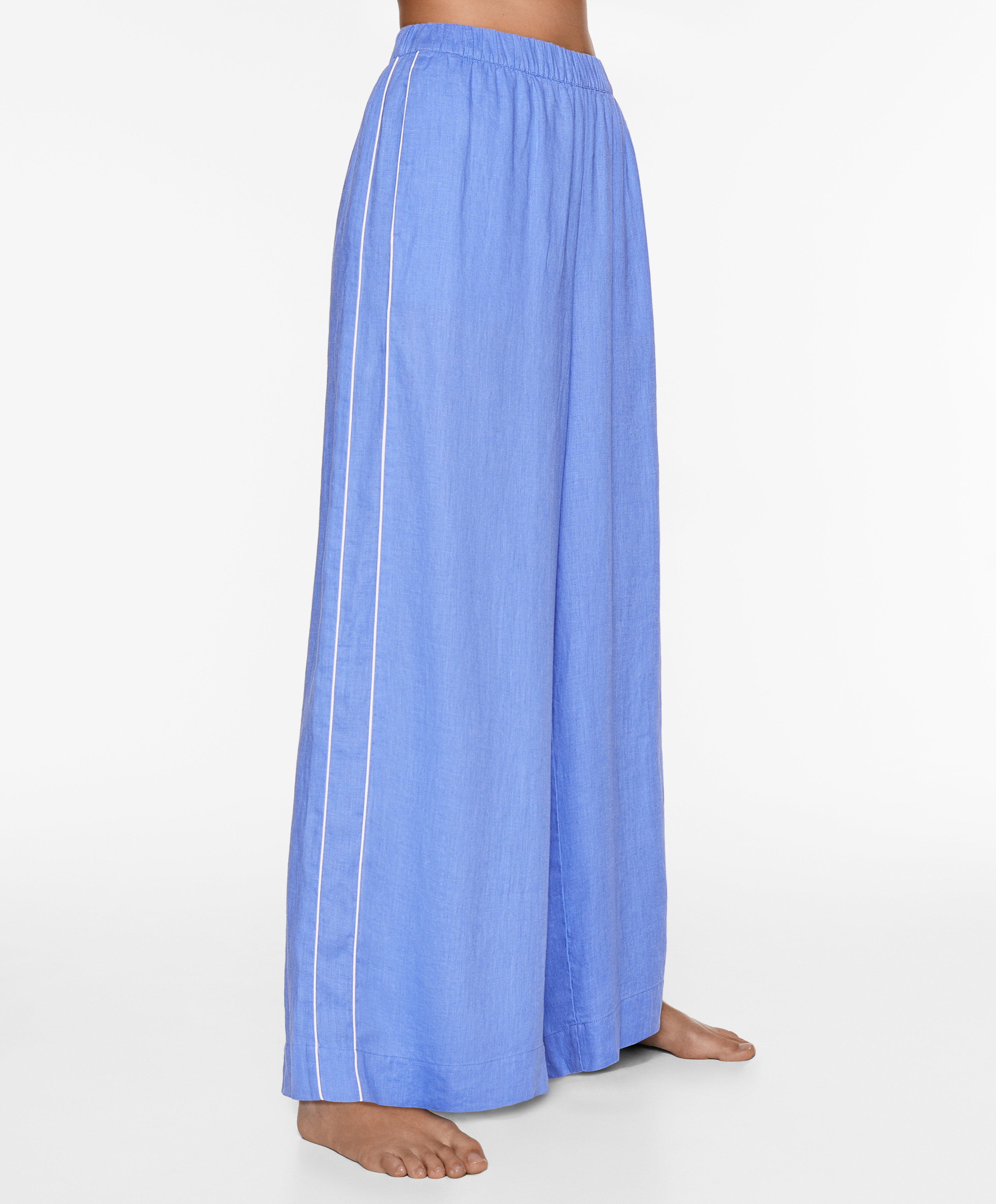 100% linen wide straight-leg trousers with piping