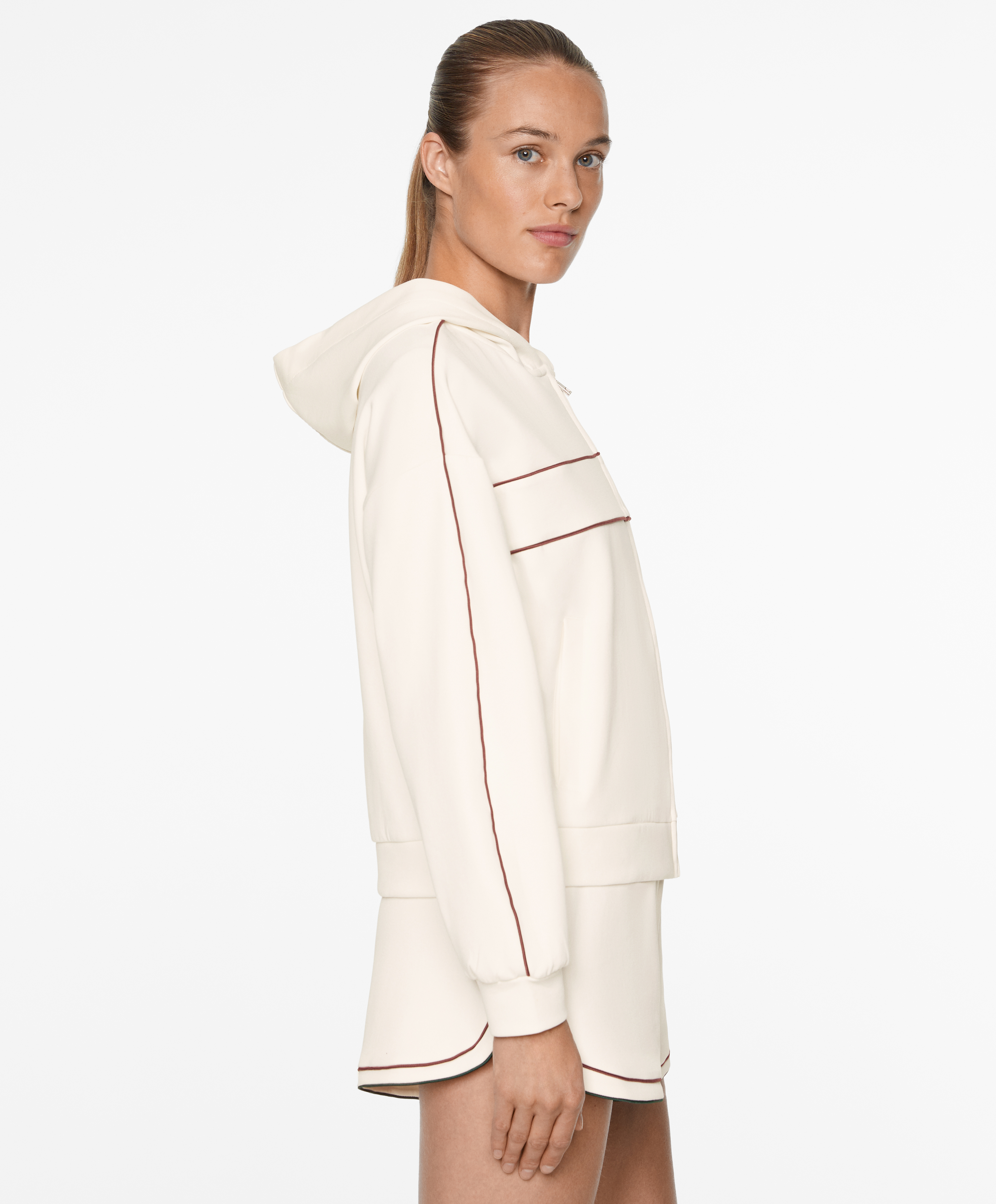 Cotton blend pique jacket with piping