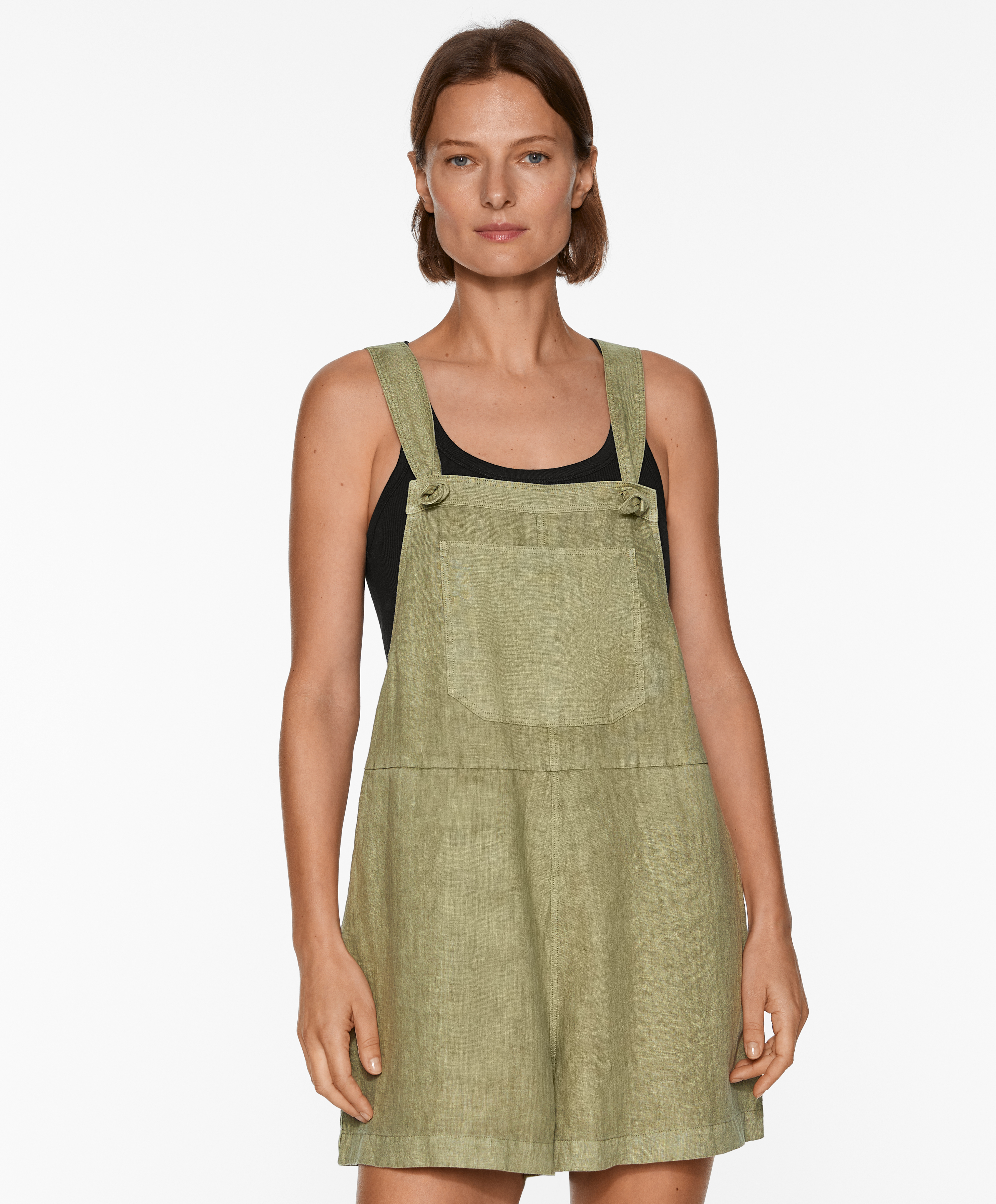 Short strappy jumpsuit in 100% linen