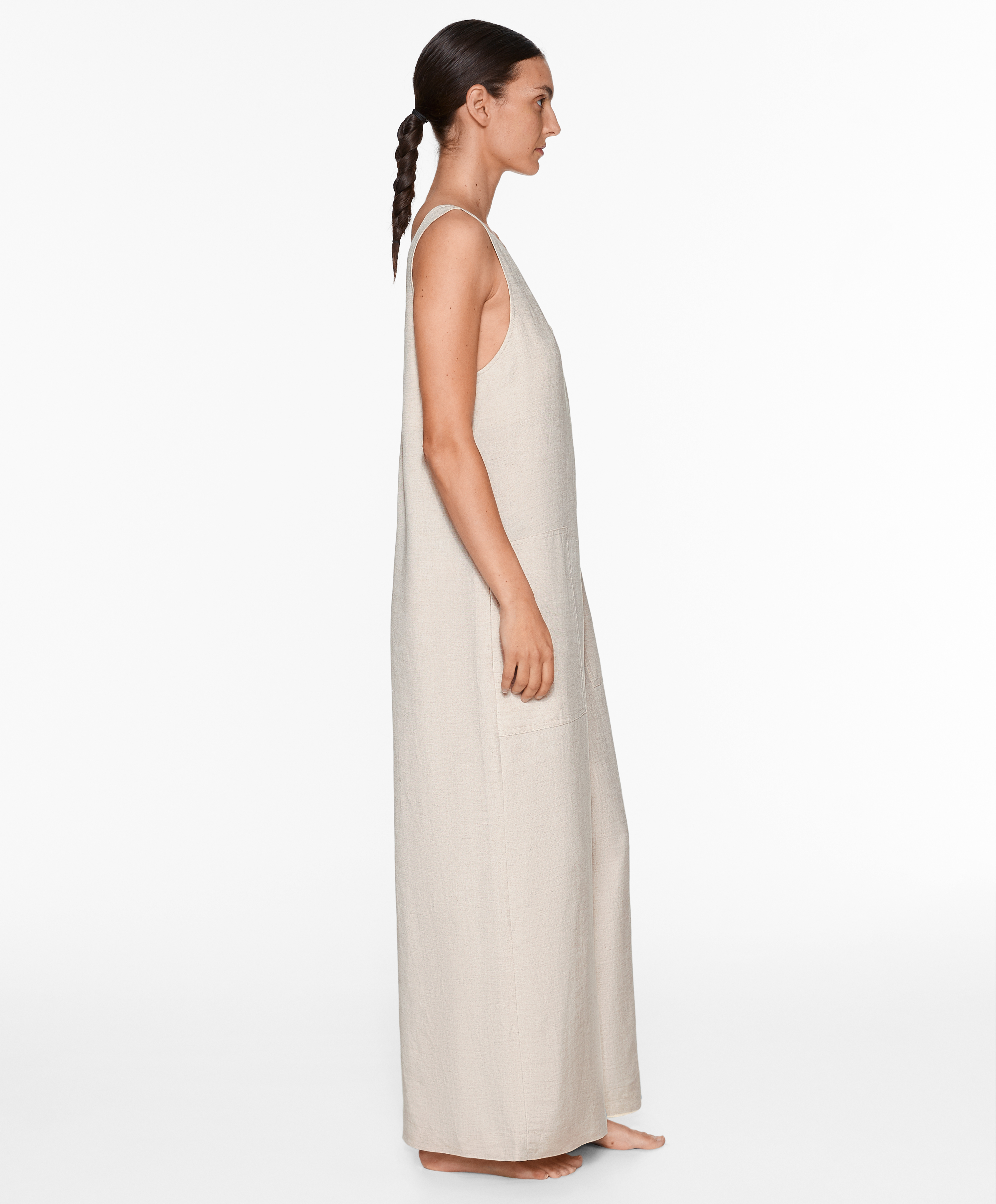 Linen blend long jumpsuit