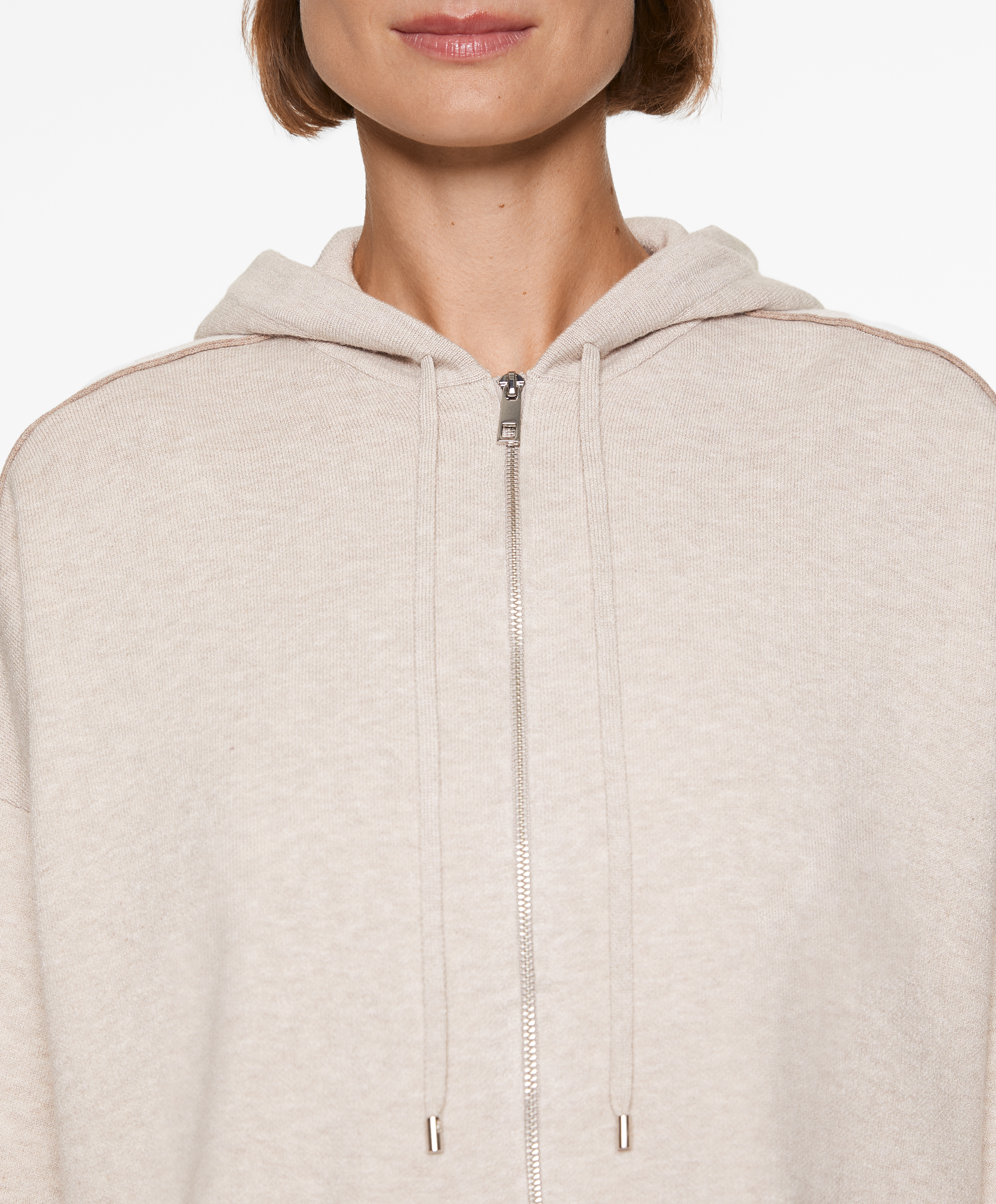 Knit zip-up jacket with piping