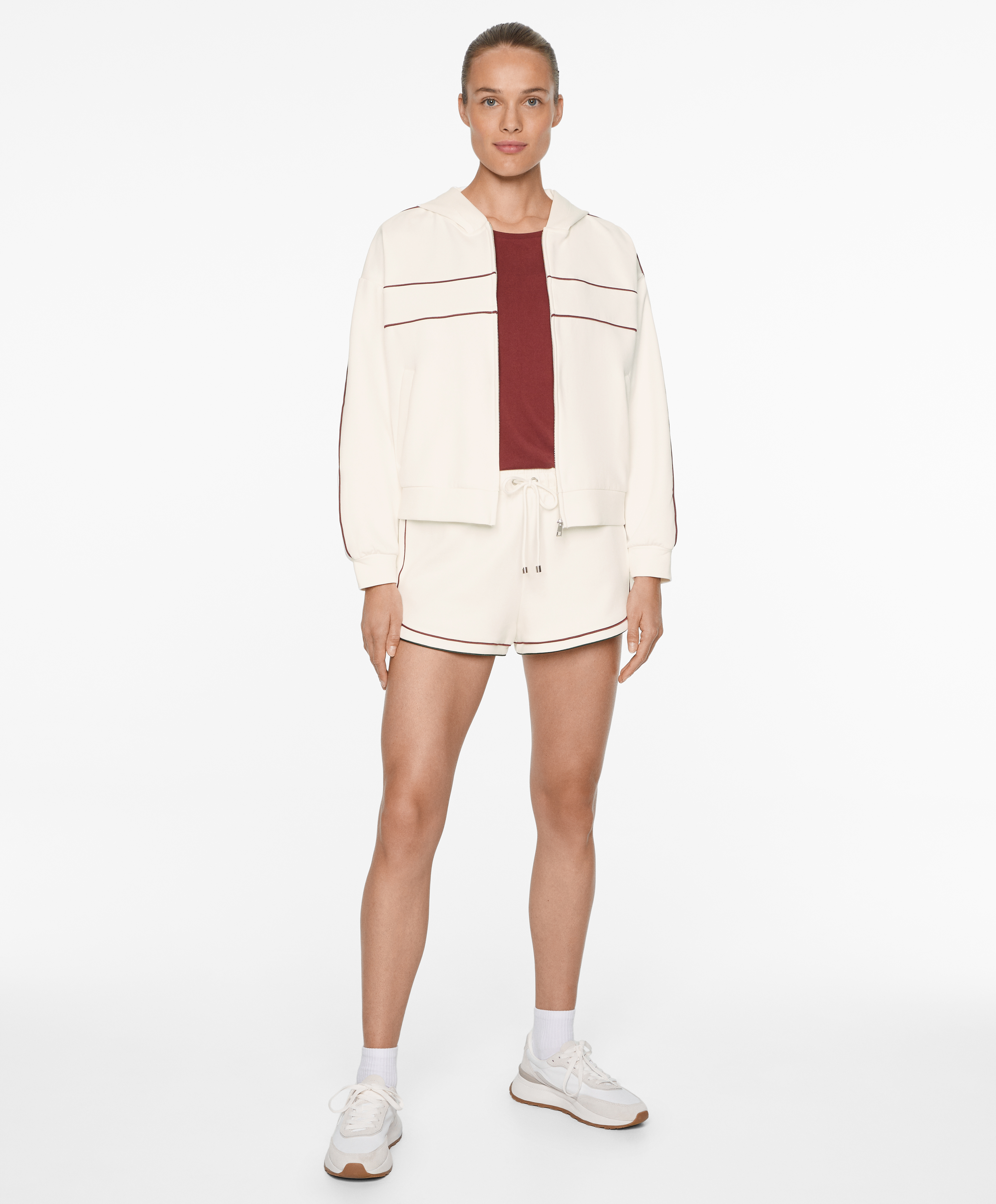 Cotton blend piqué shorts with double piping