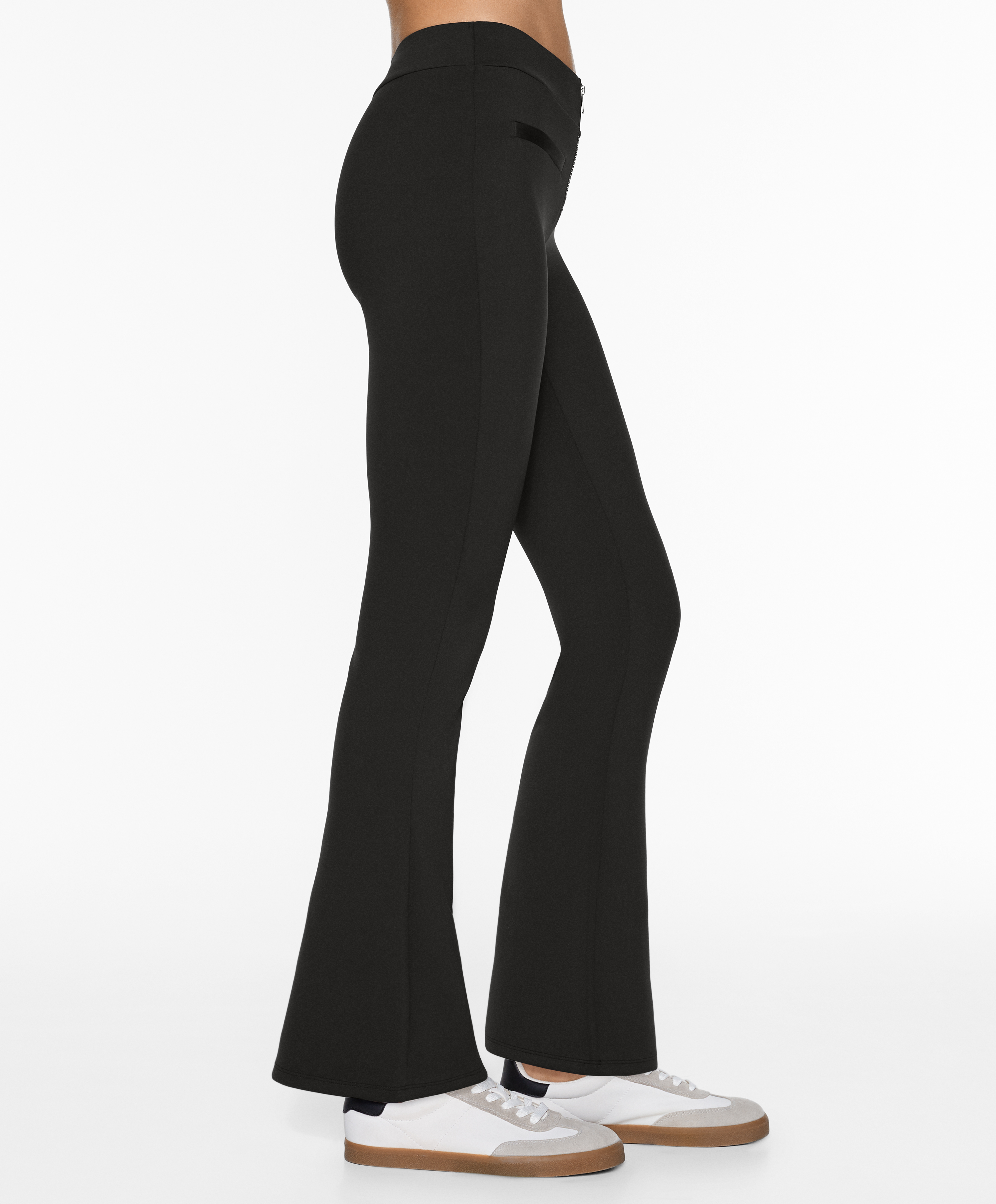 Neoprene-effect low-rise flare trousers