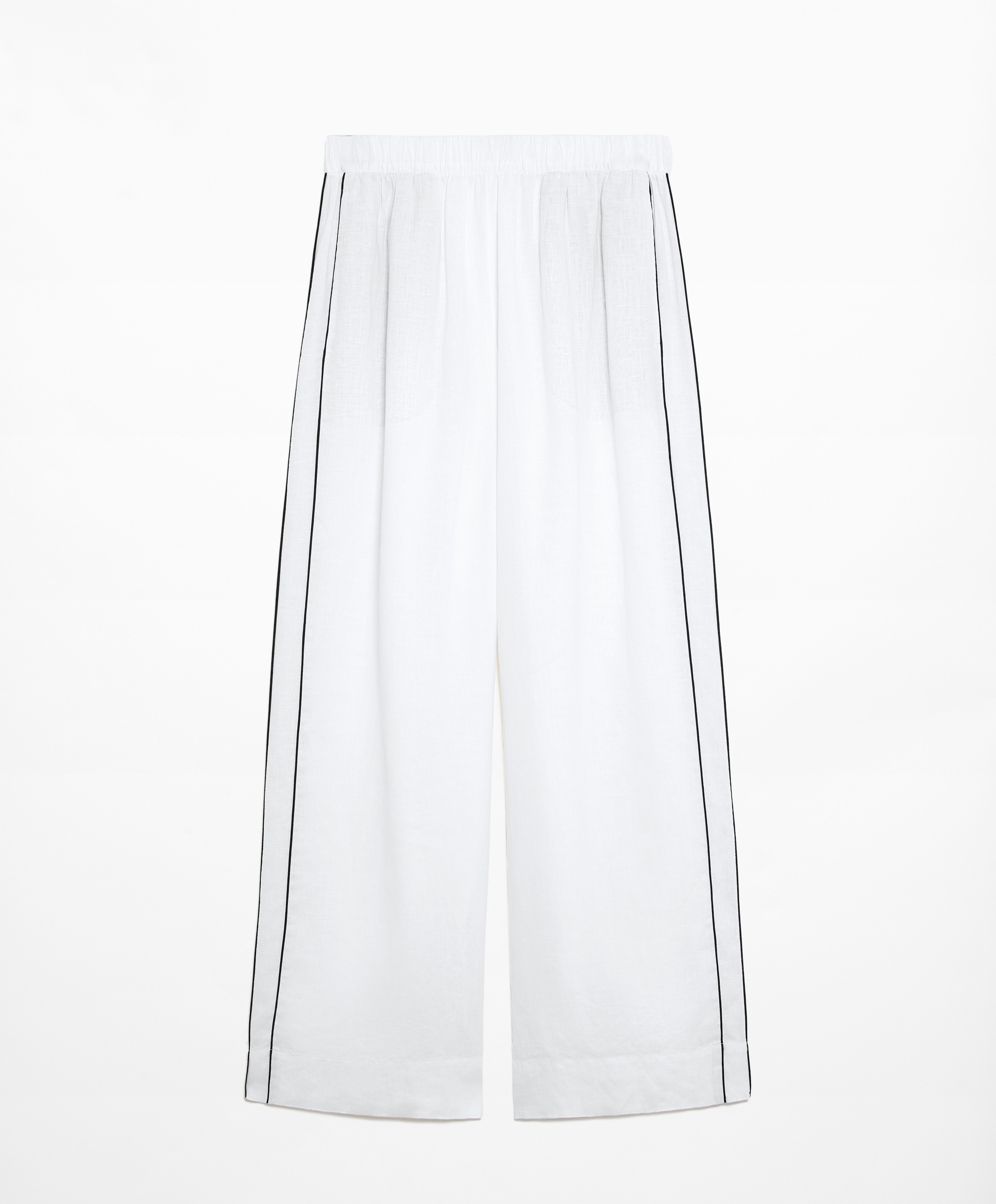100% linen wide straight-leg trousers with piping