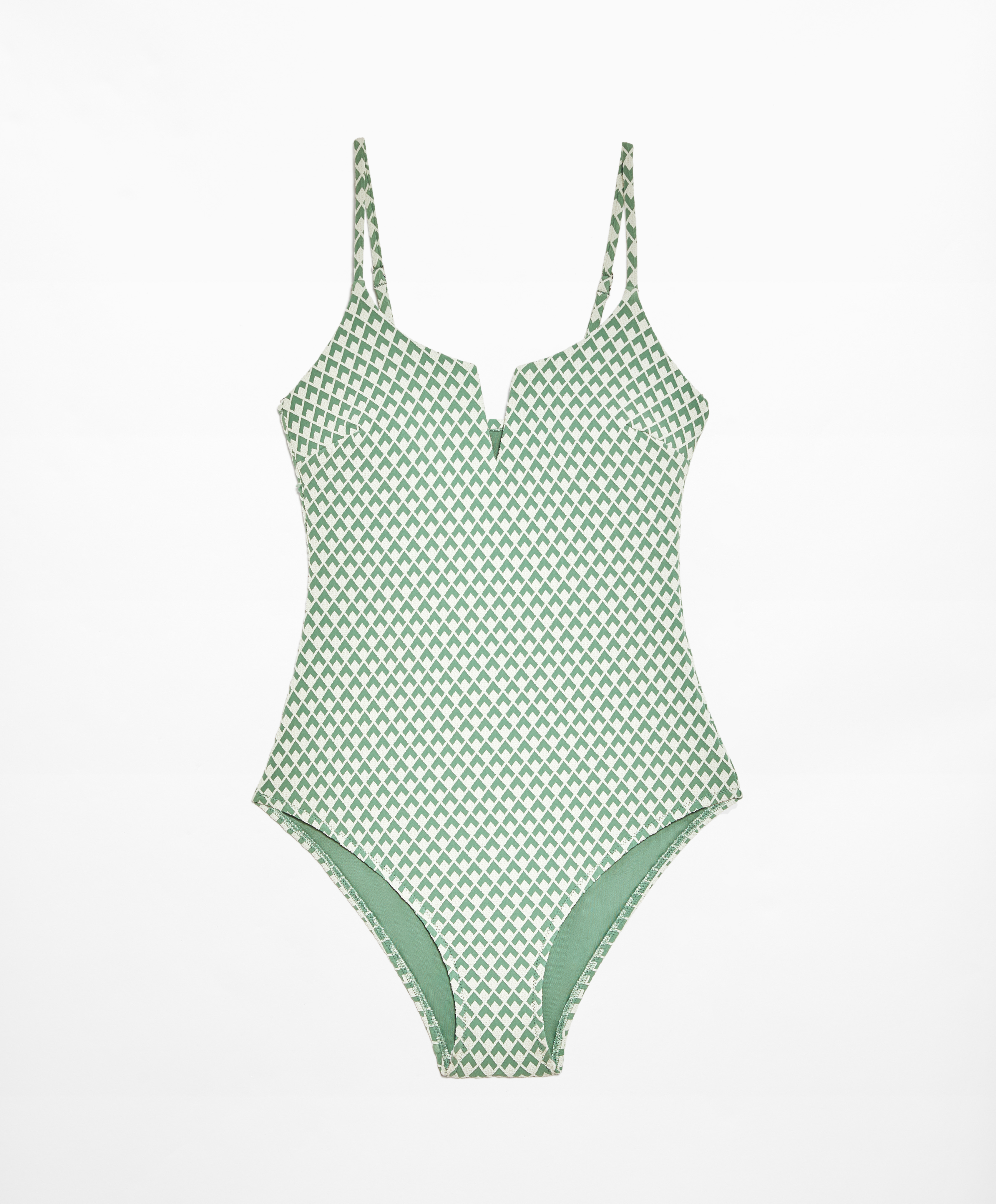 Geometric jacquard V-neck swimsuit
