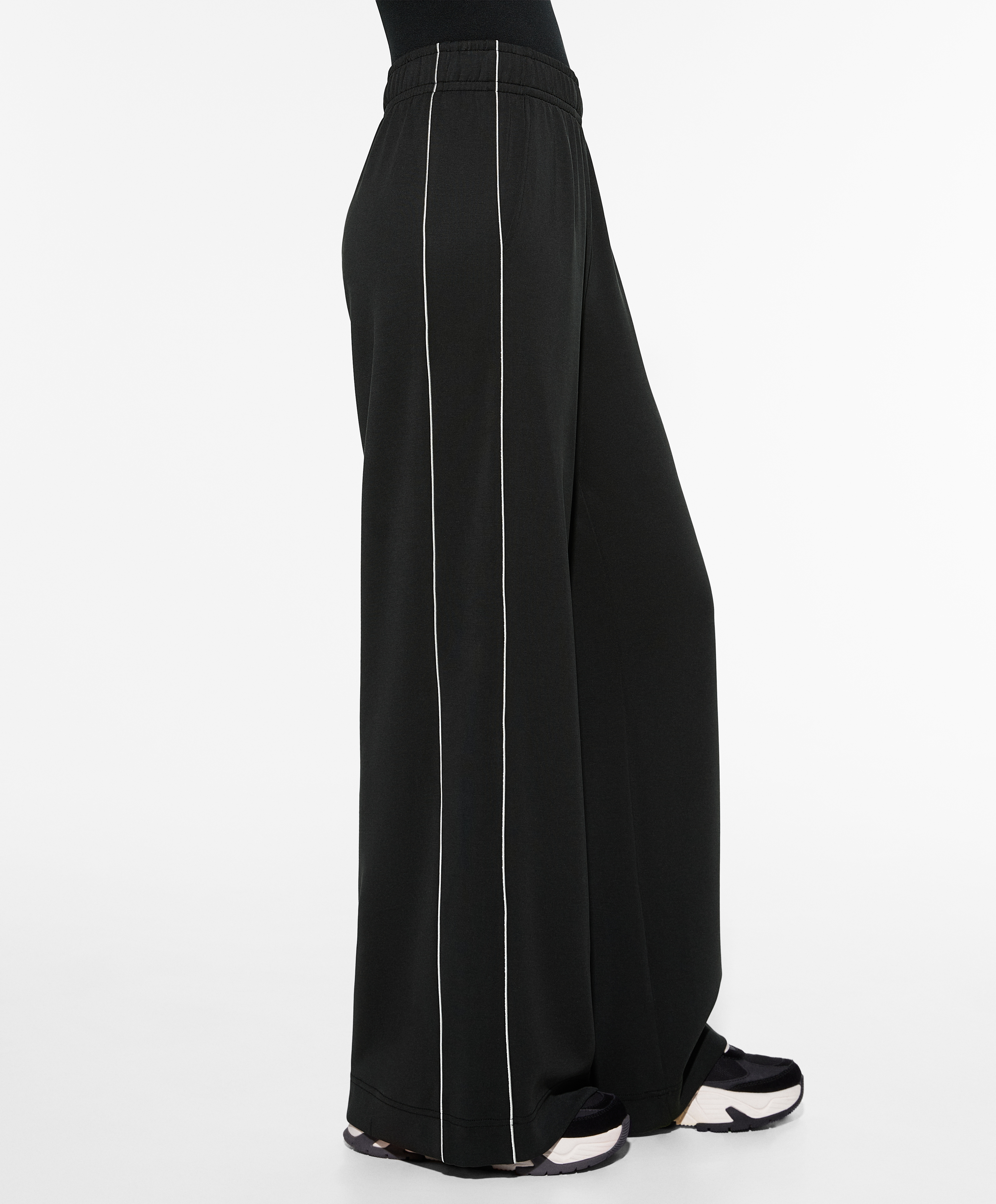 Side appliqué wide straight-leg trousers with modal