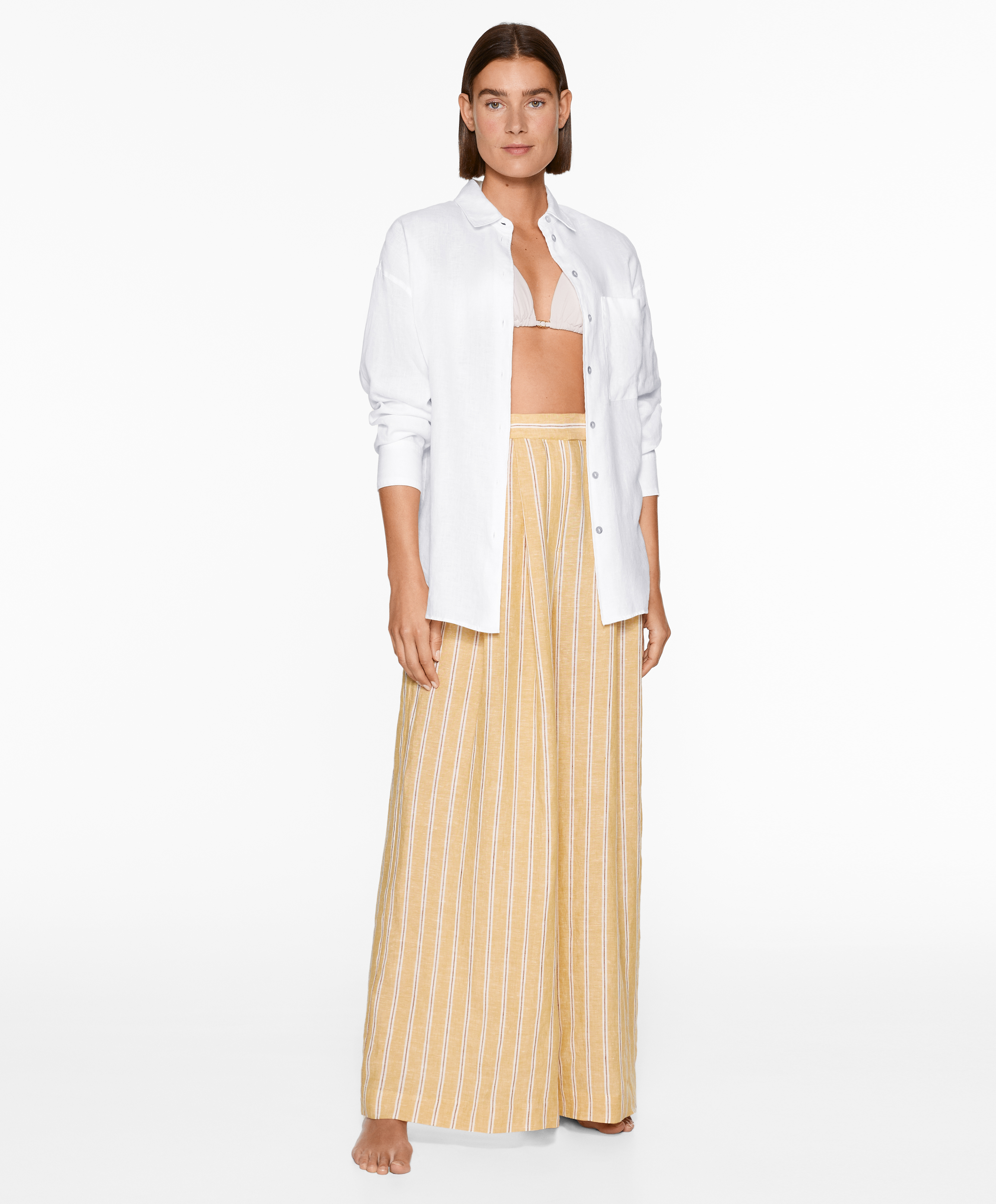 Tailored-fit 100% linen striped trousers