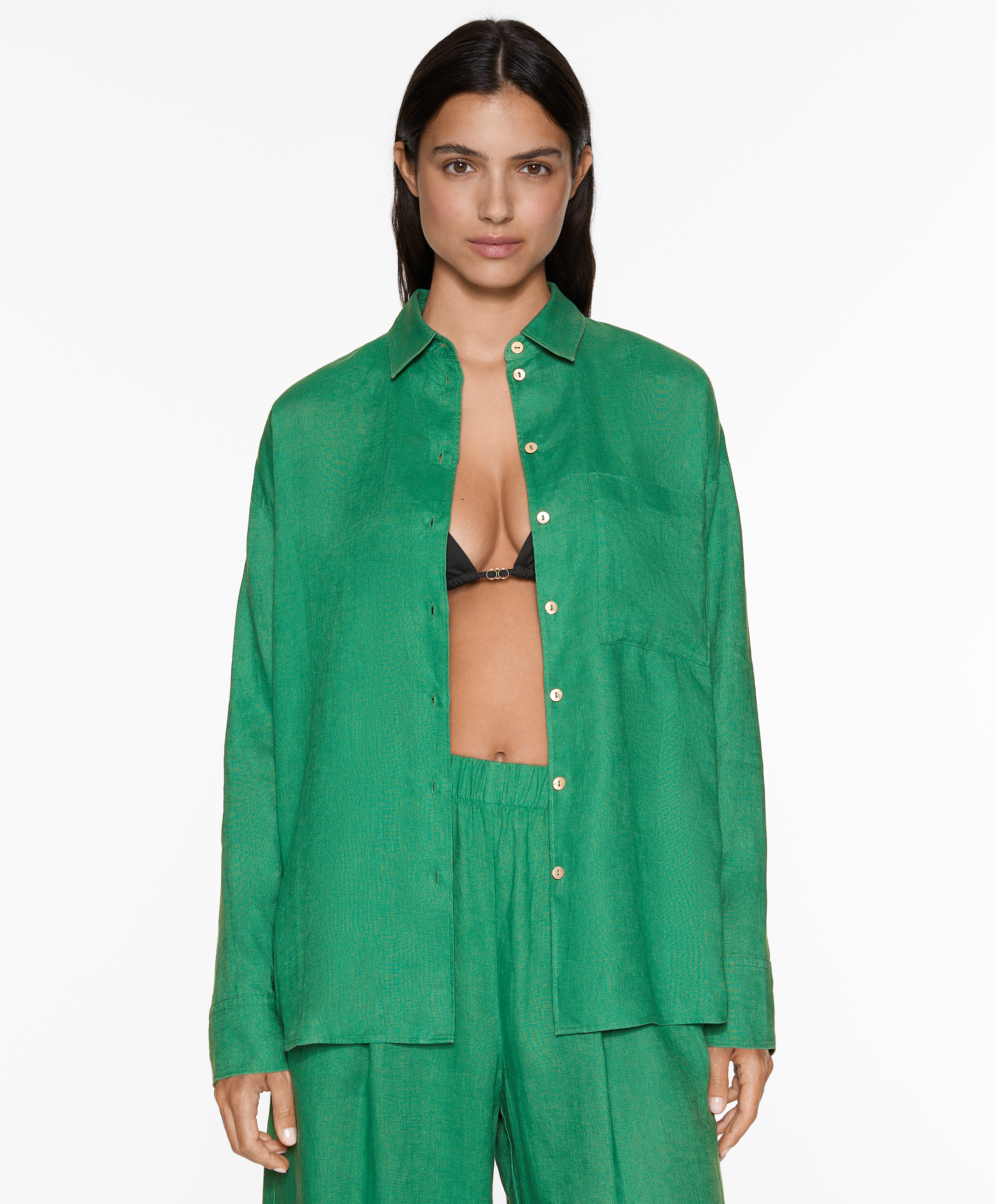 100% linen long-sleeved shirt