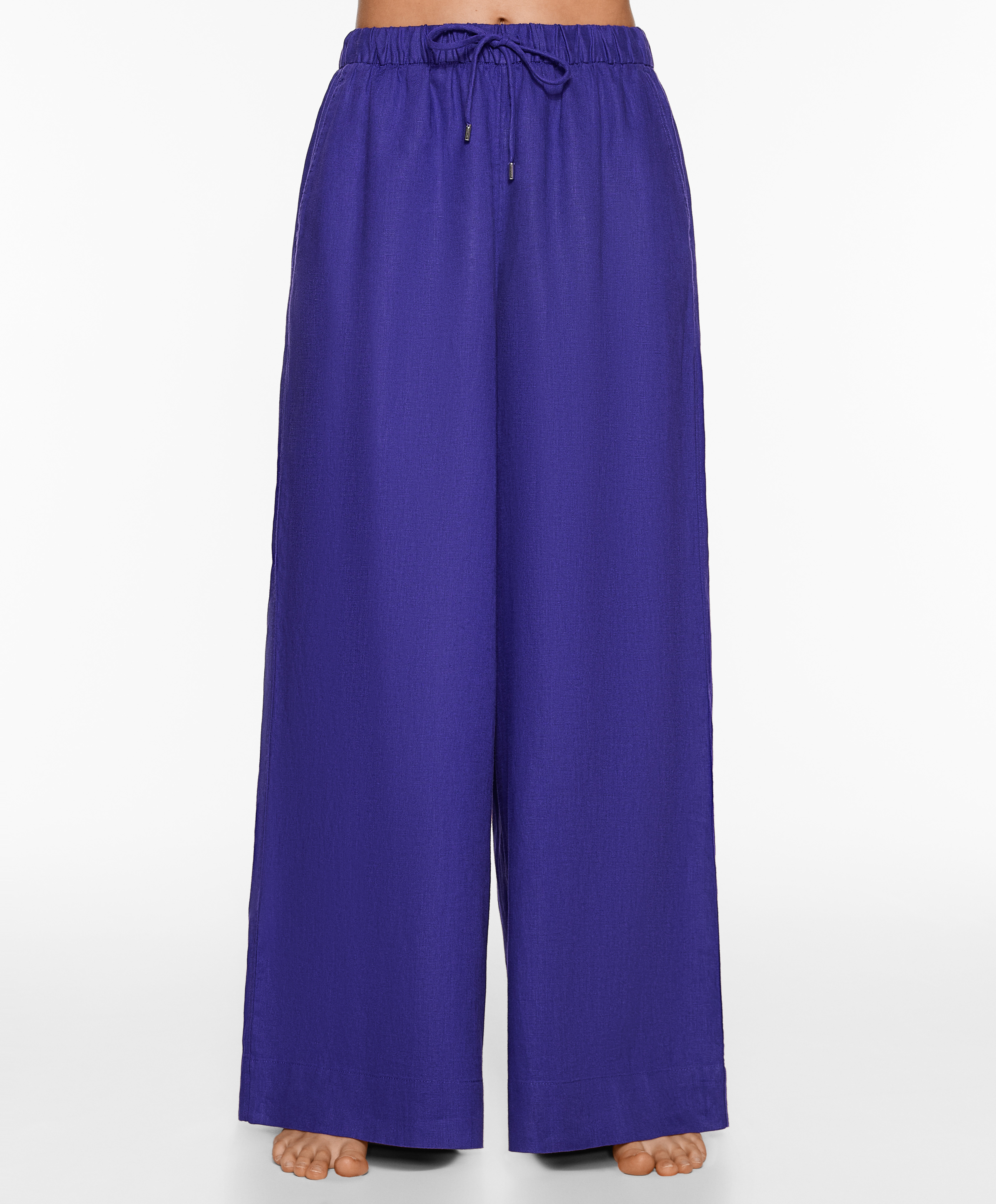100% linen wide straight-leg trousers