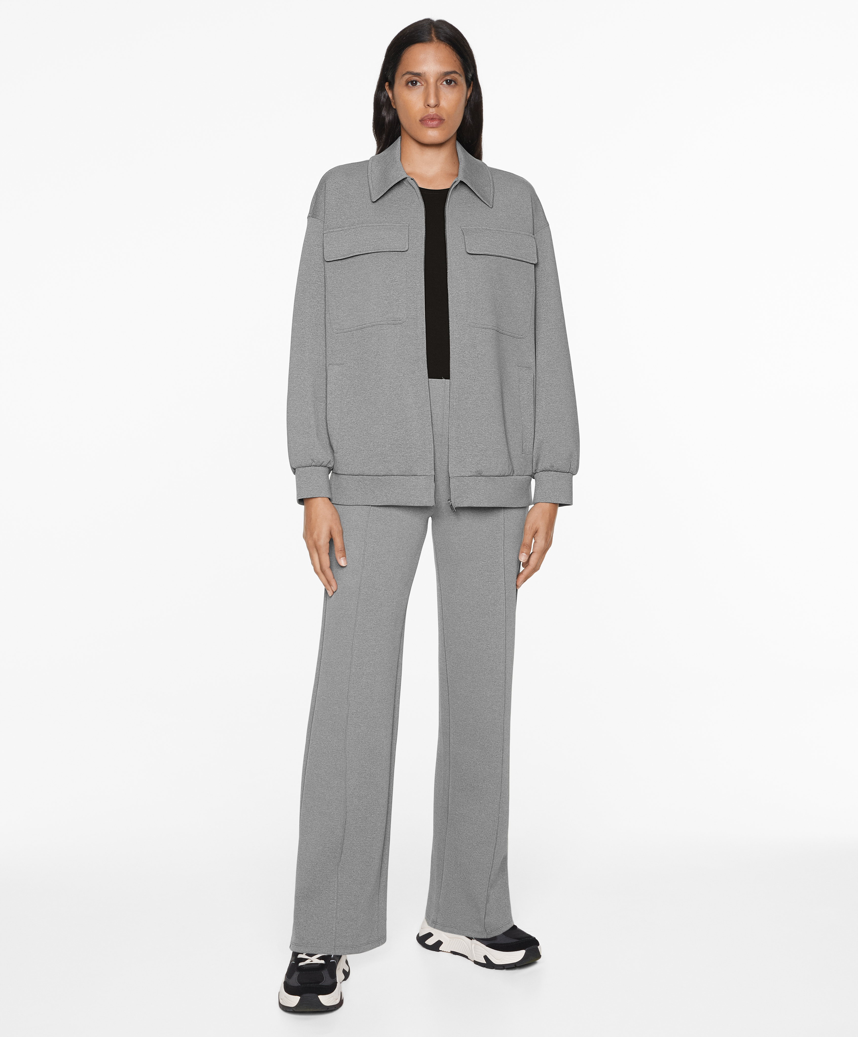 Neoprene-effect straight-leg trousers with crease