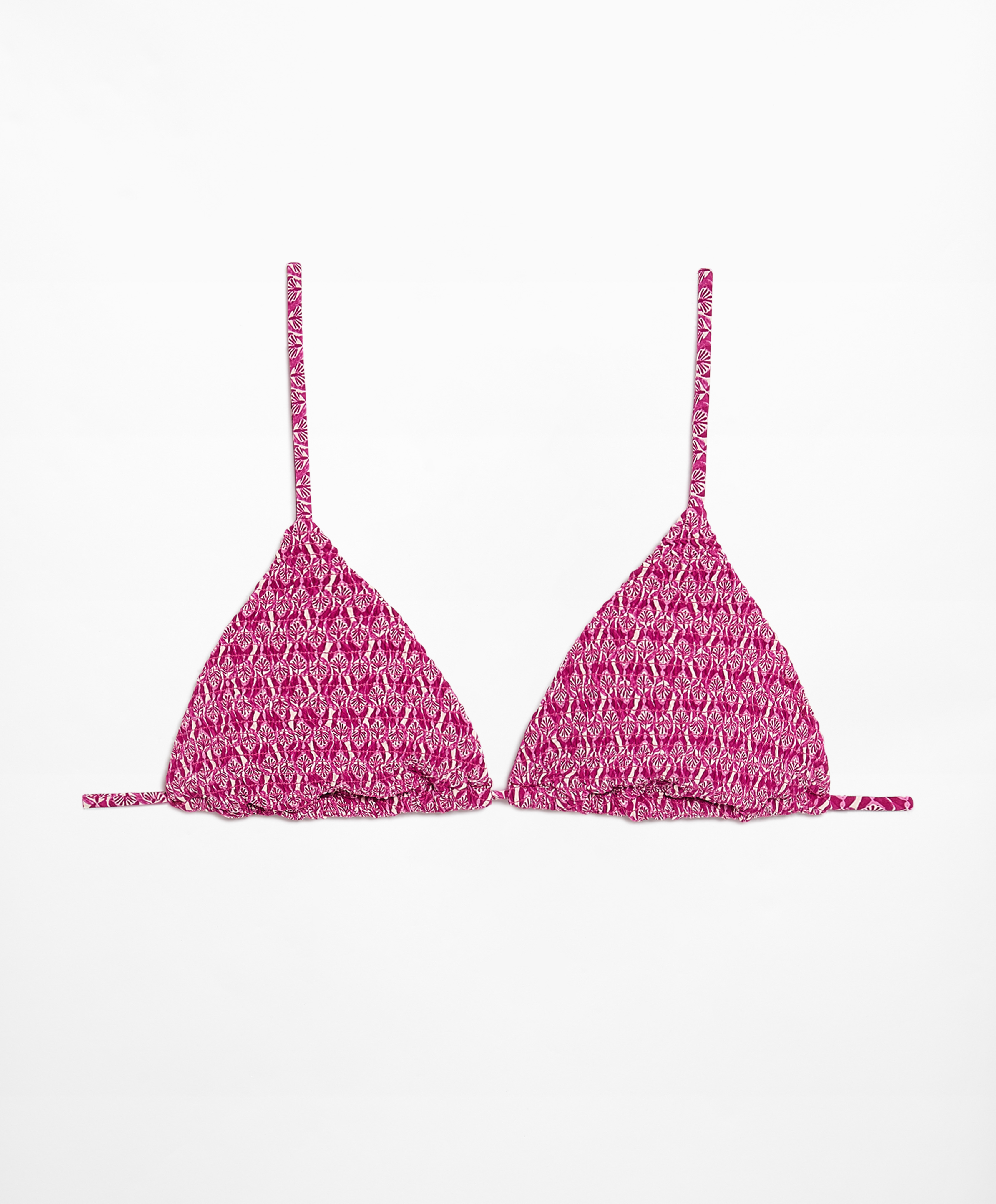 Smock stamp print triangle bikini top