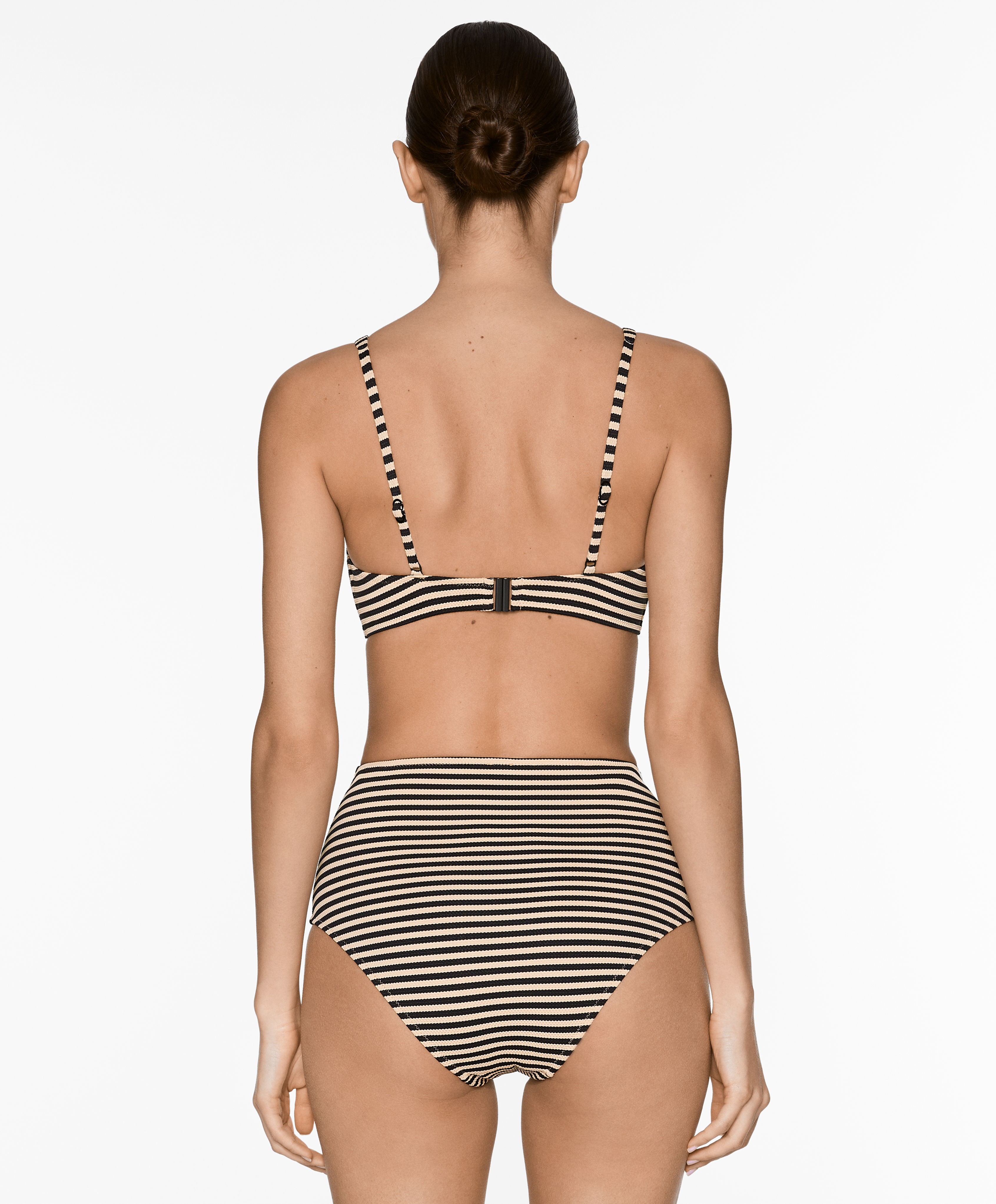 Striped piqué high-rise bikini briefs