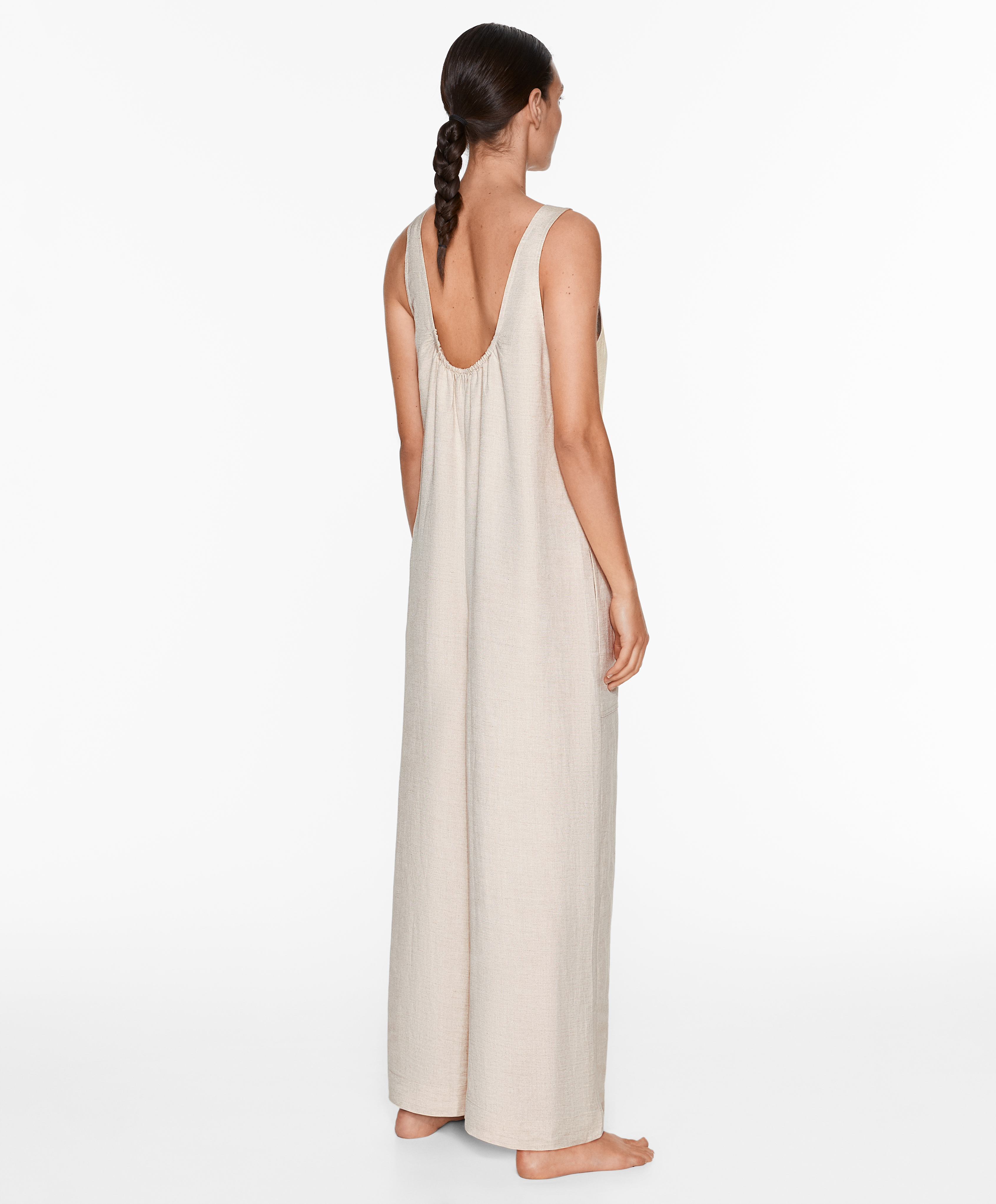 Linen blend long jumpsuit