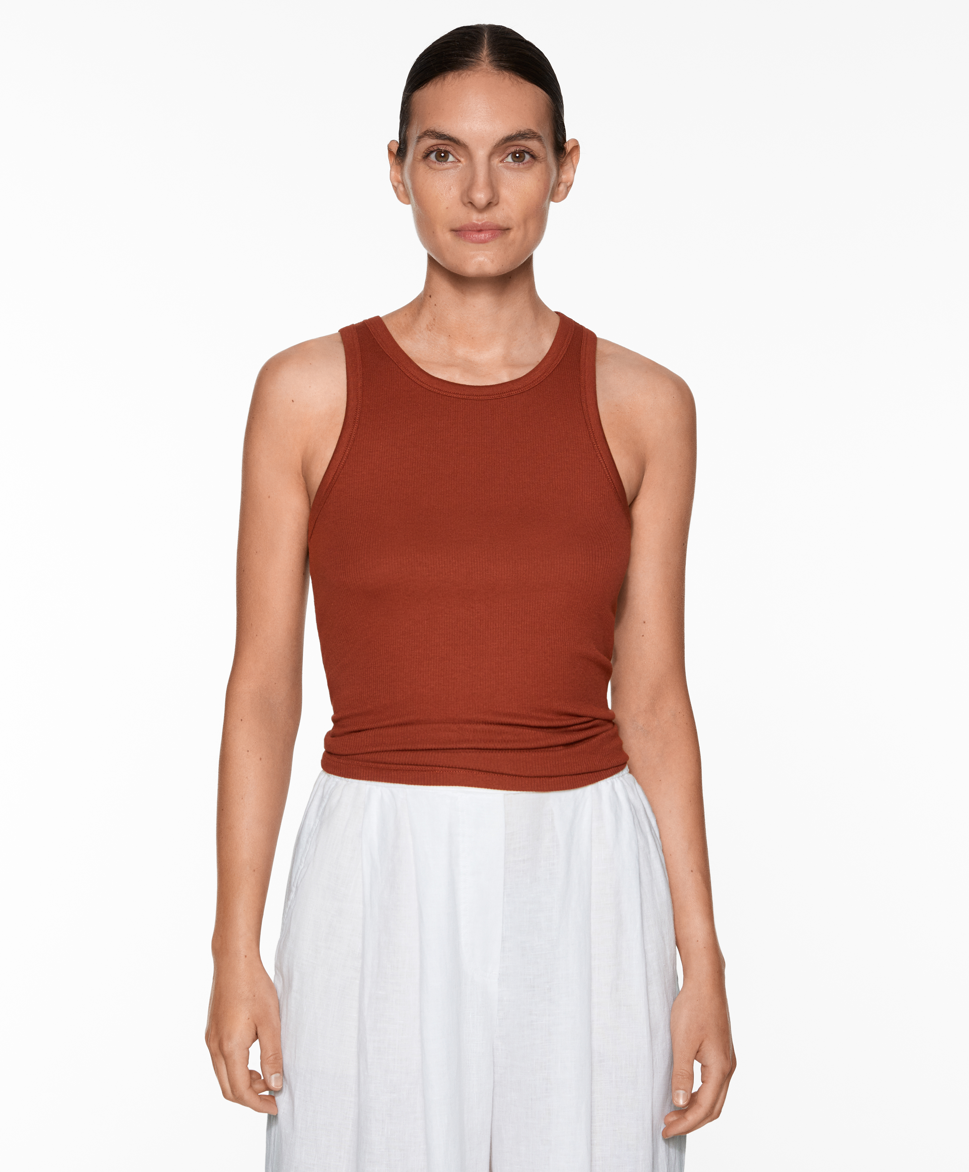 Rib vest top with cotton and modal