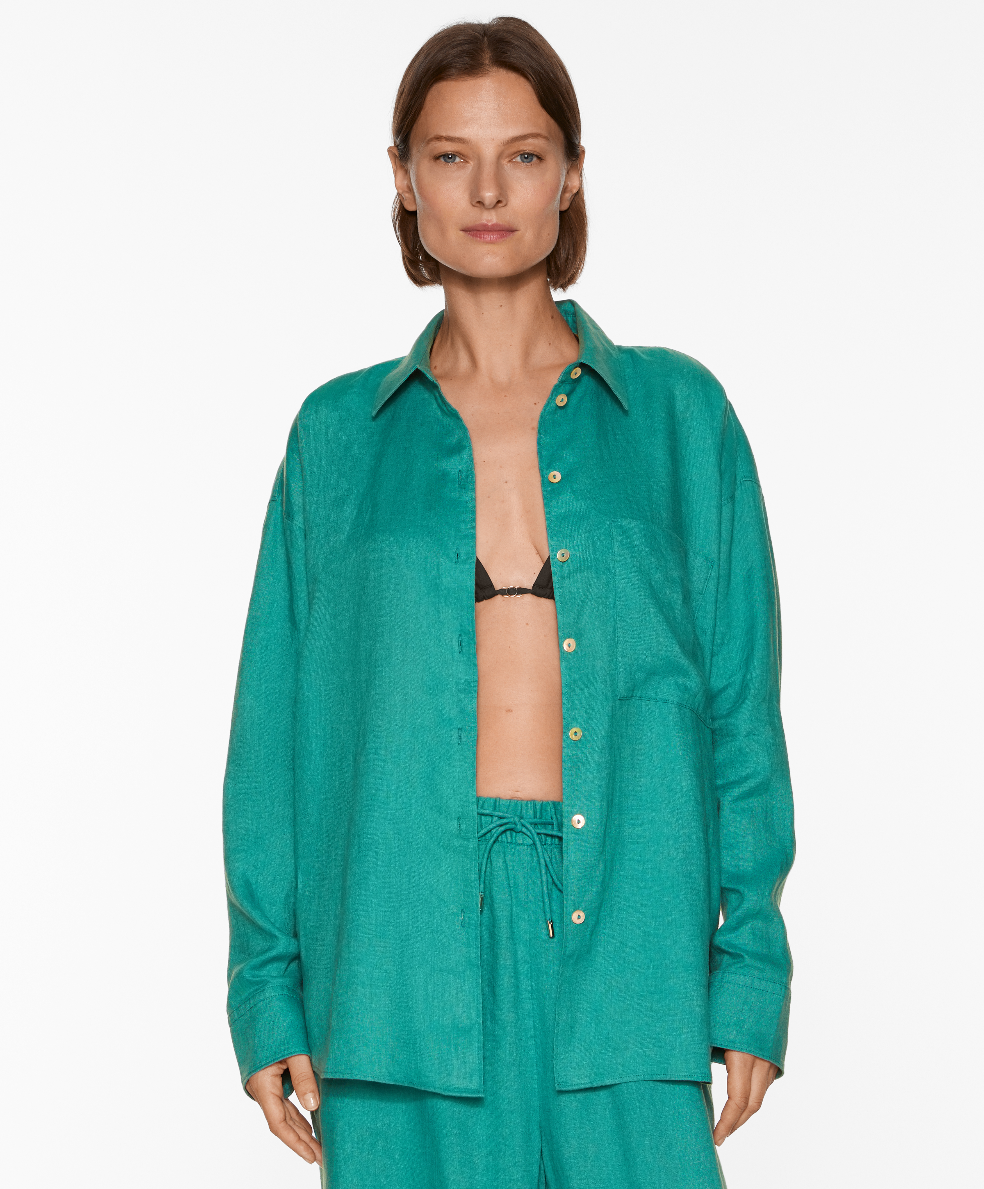 100% linen long-sleeved shirt