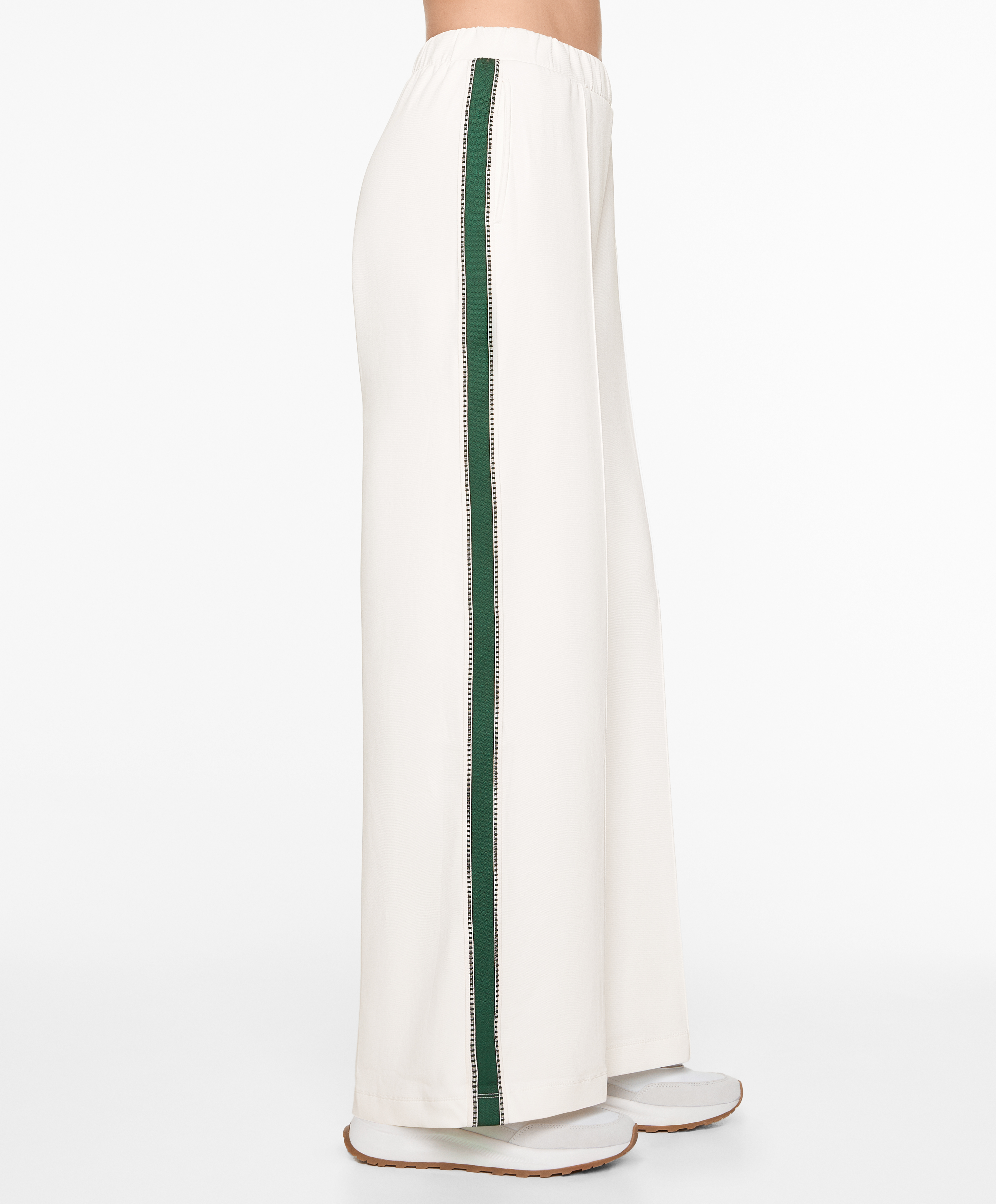 Cotton blend piqué straight-leg trousers