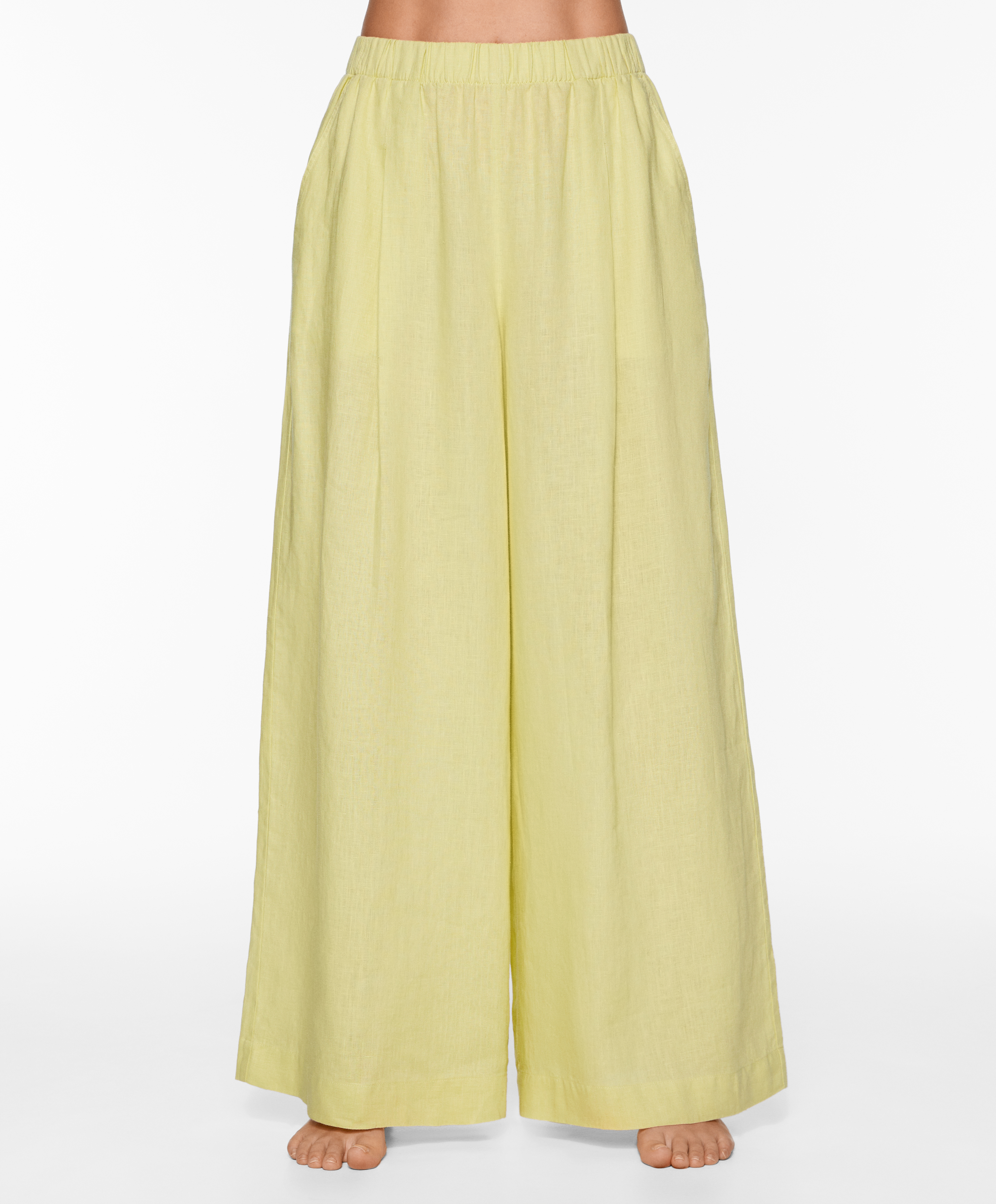 100% linen wide straight-leg trousers