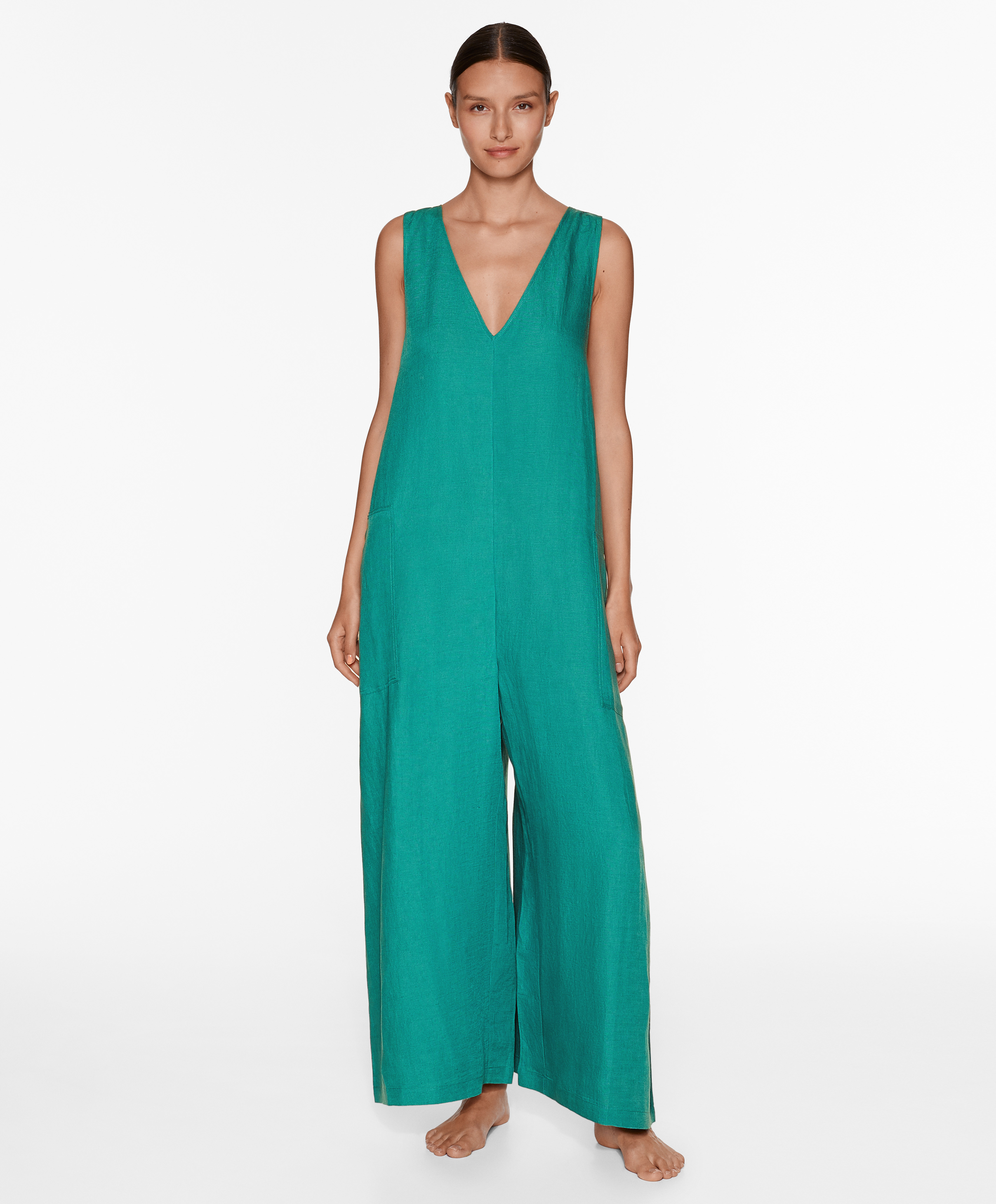 Linen blend long jumpsuit