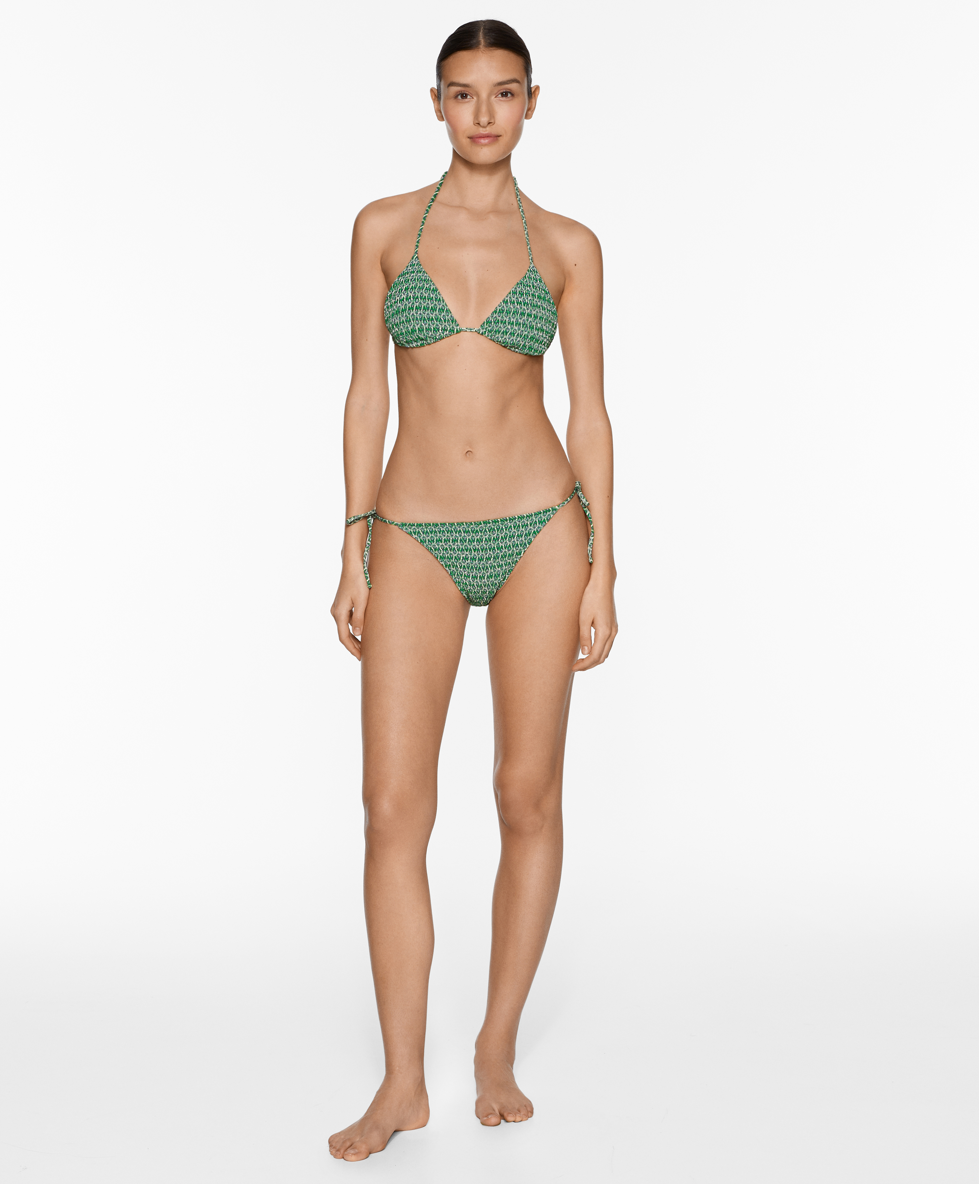 Smock stamp print triangle bikini top