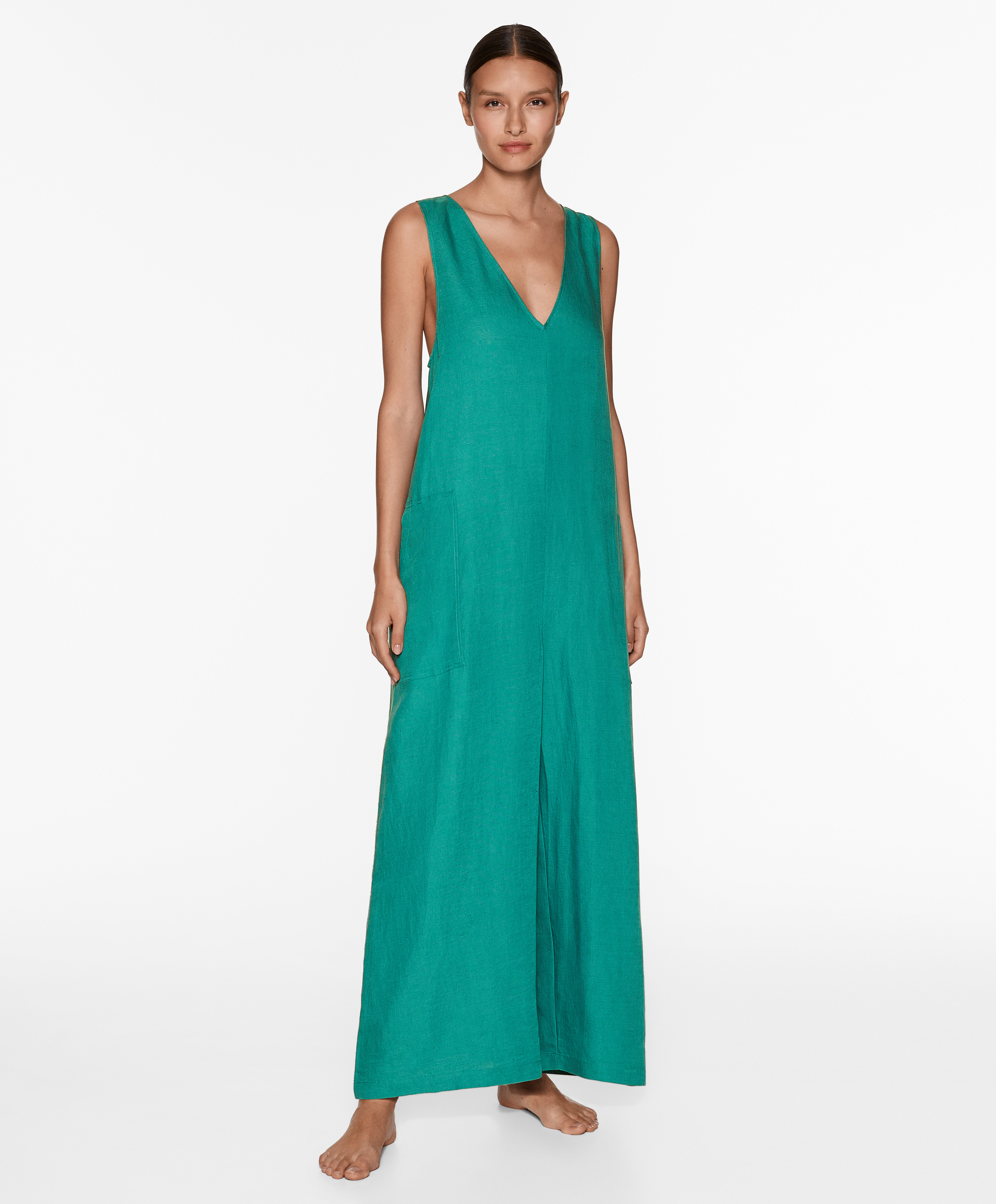 Linen blend long jumpsuit