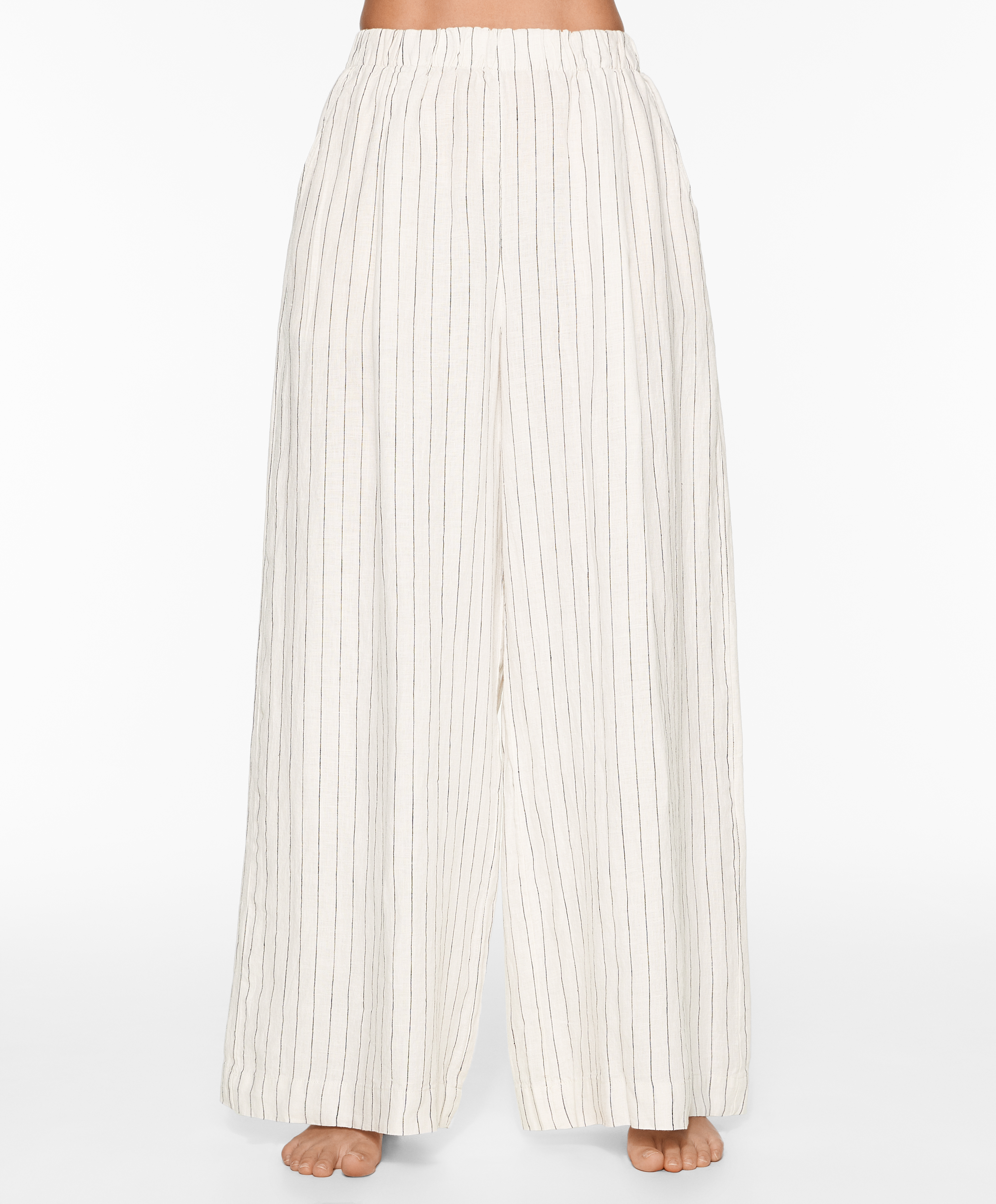 100% linen wide straight-leg trousers