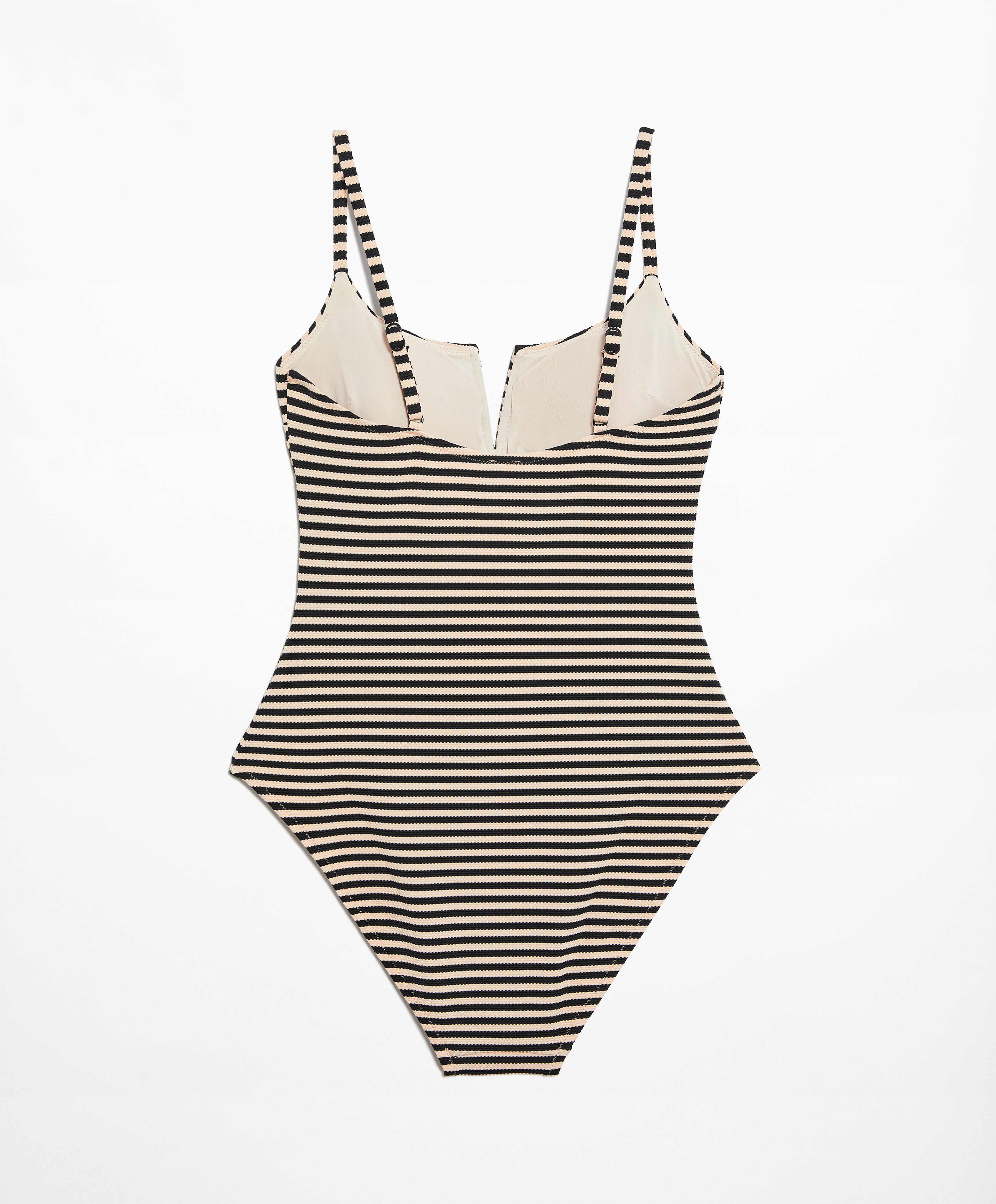 Piqué stripe V-notch neckline swimsuit