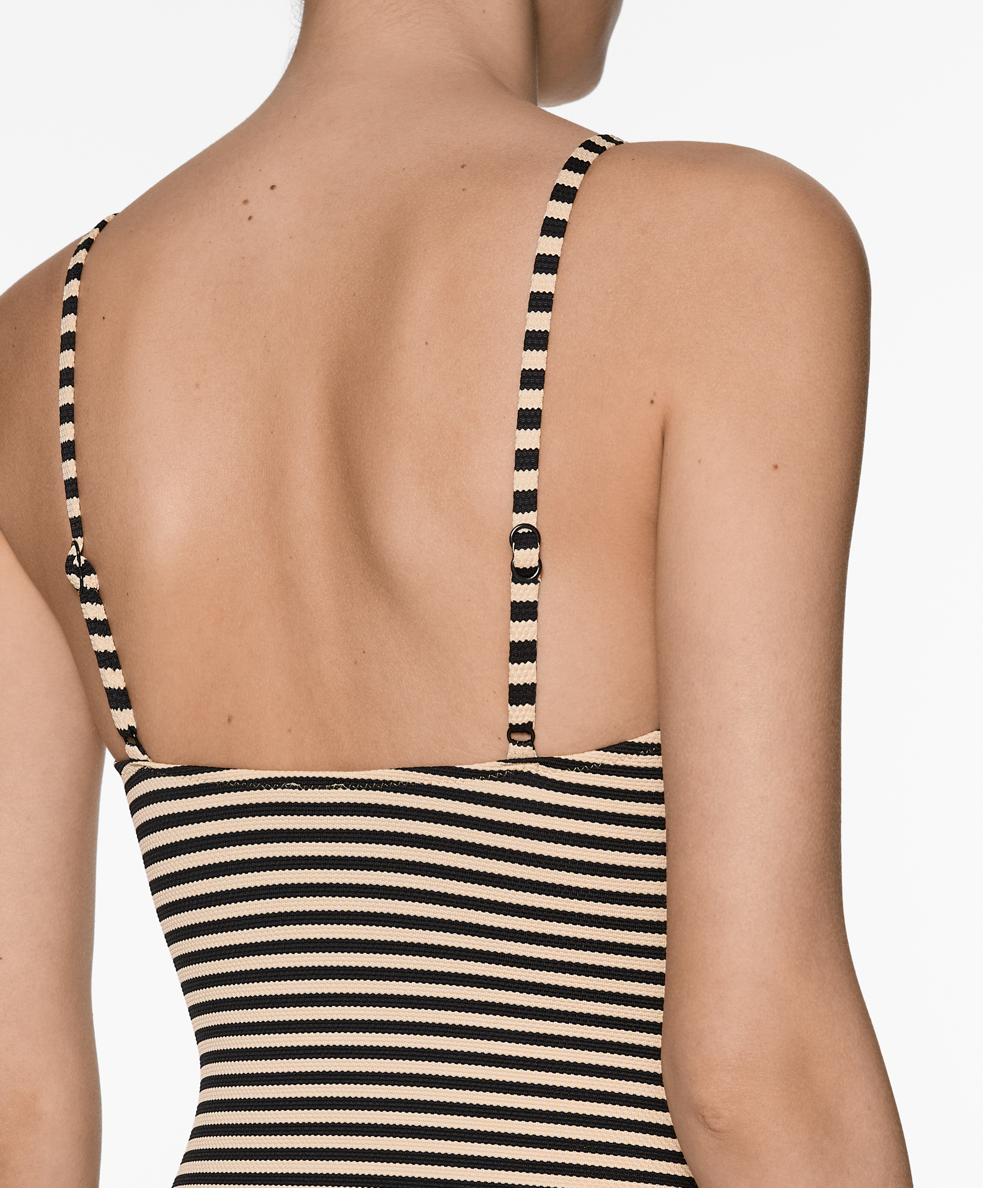 Piqué stripe V-notch neckline swimsuit