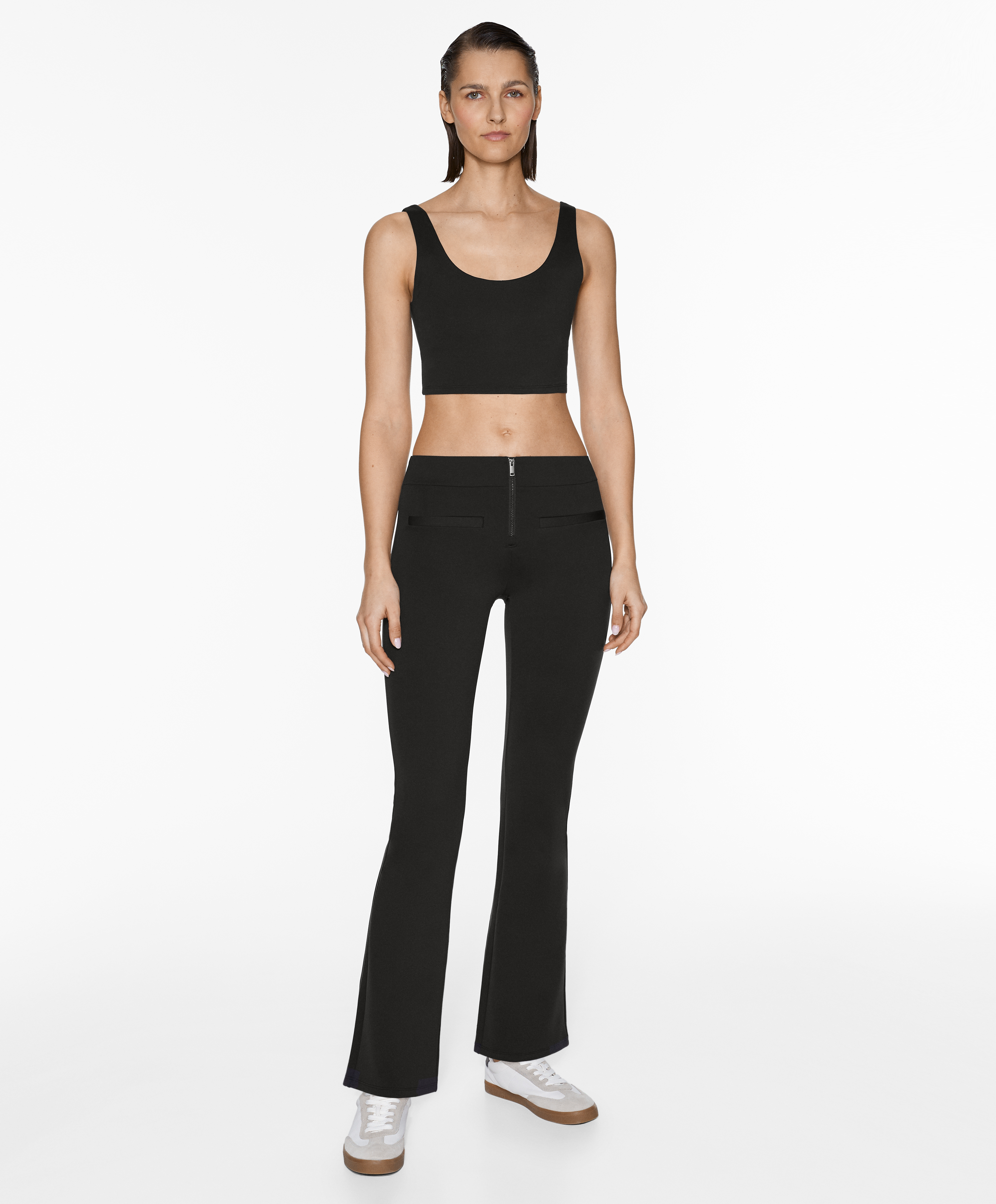 Neoprene-effect low-rise flare trousers