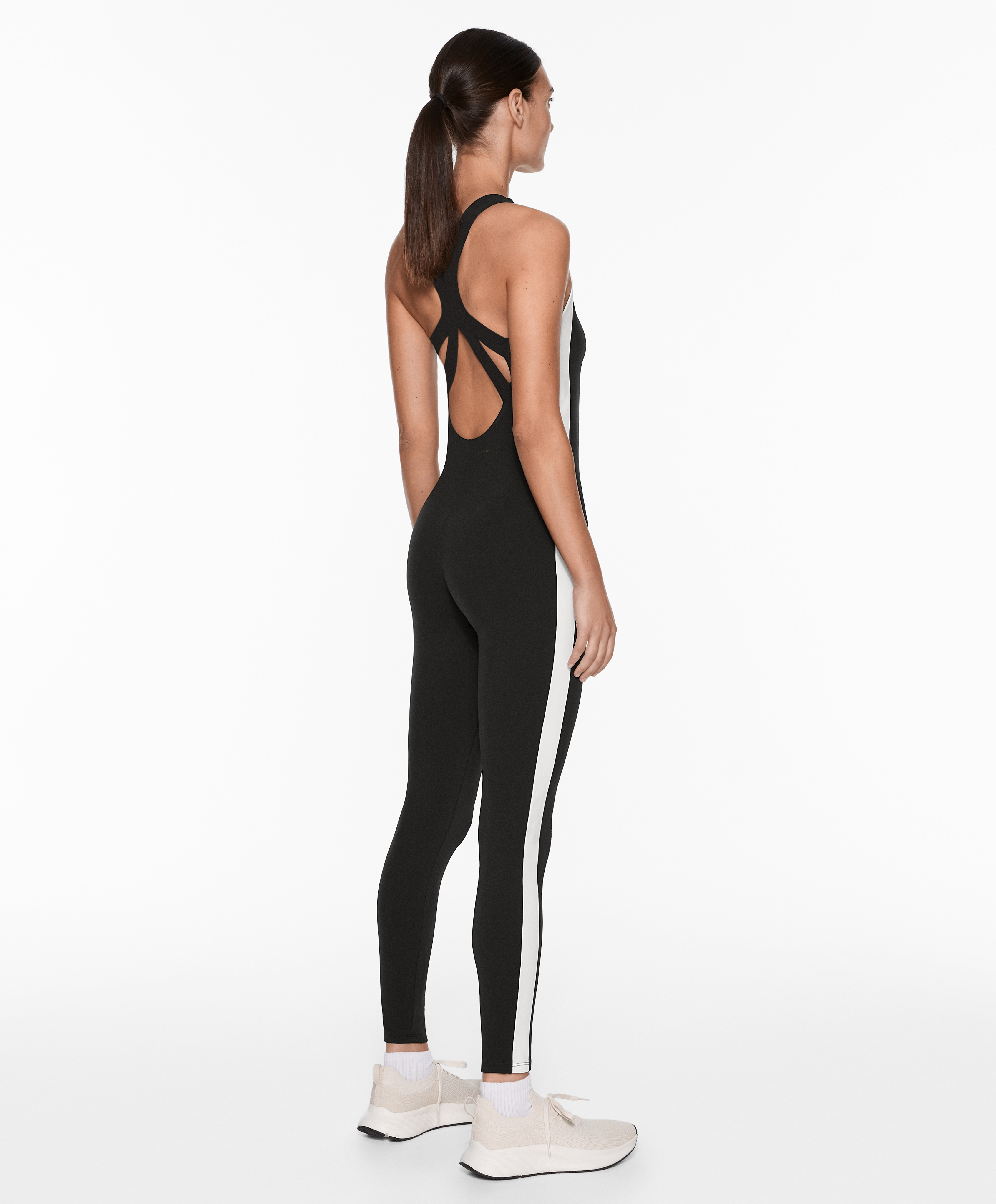 Side stripe compressive jumpsuit with open back