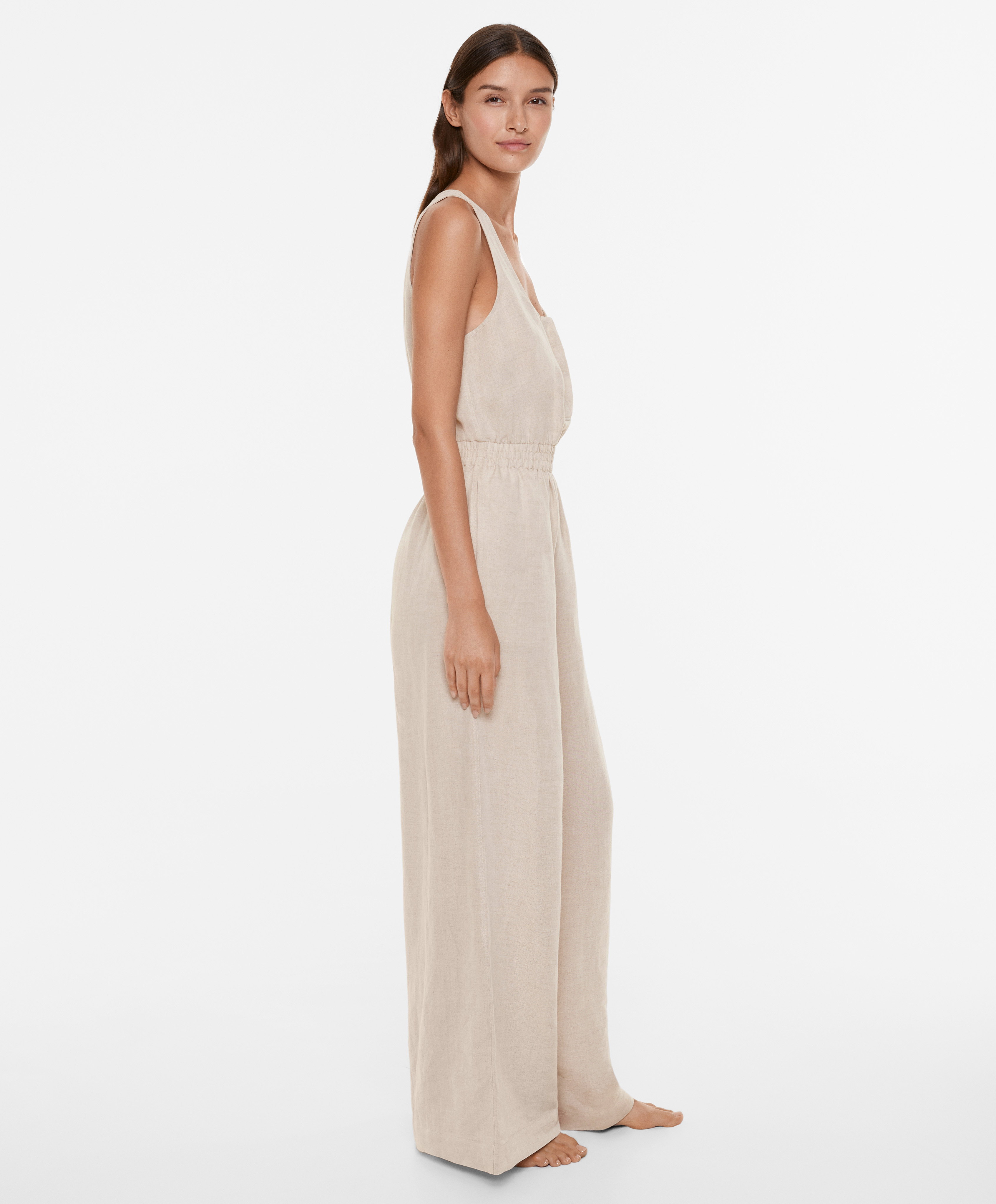 Linen blend long jumpsuit
