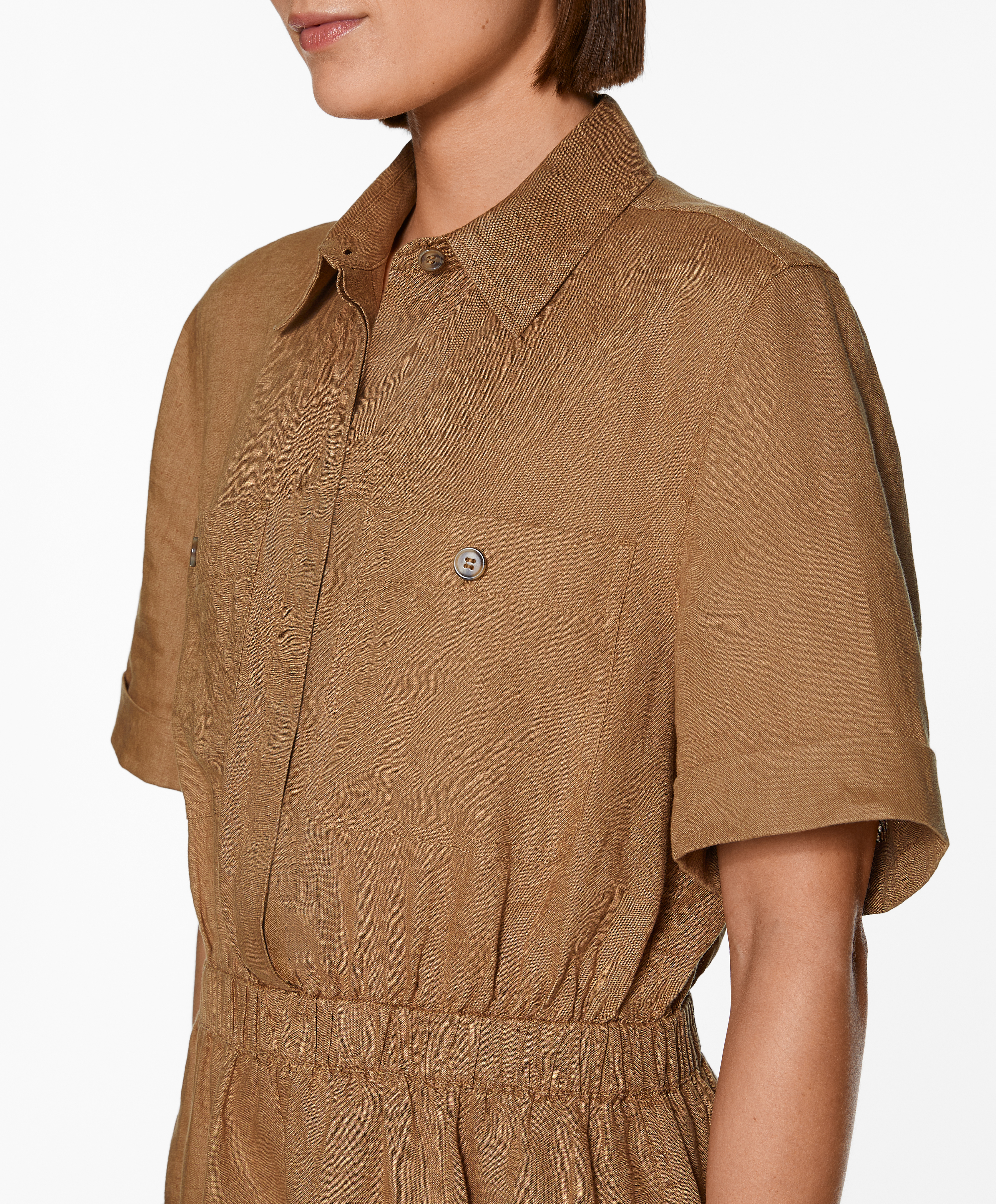 100% linen short jumpsuit with pockets