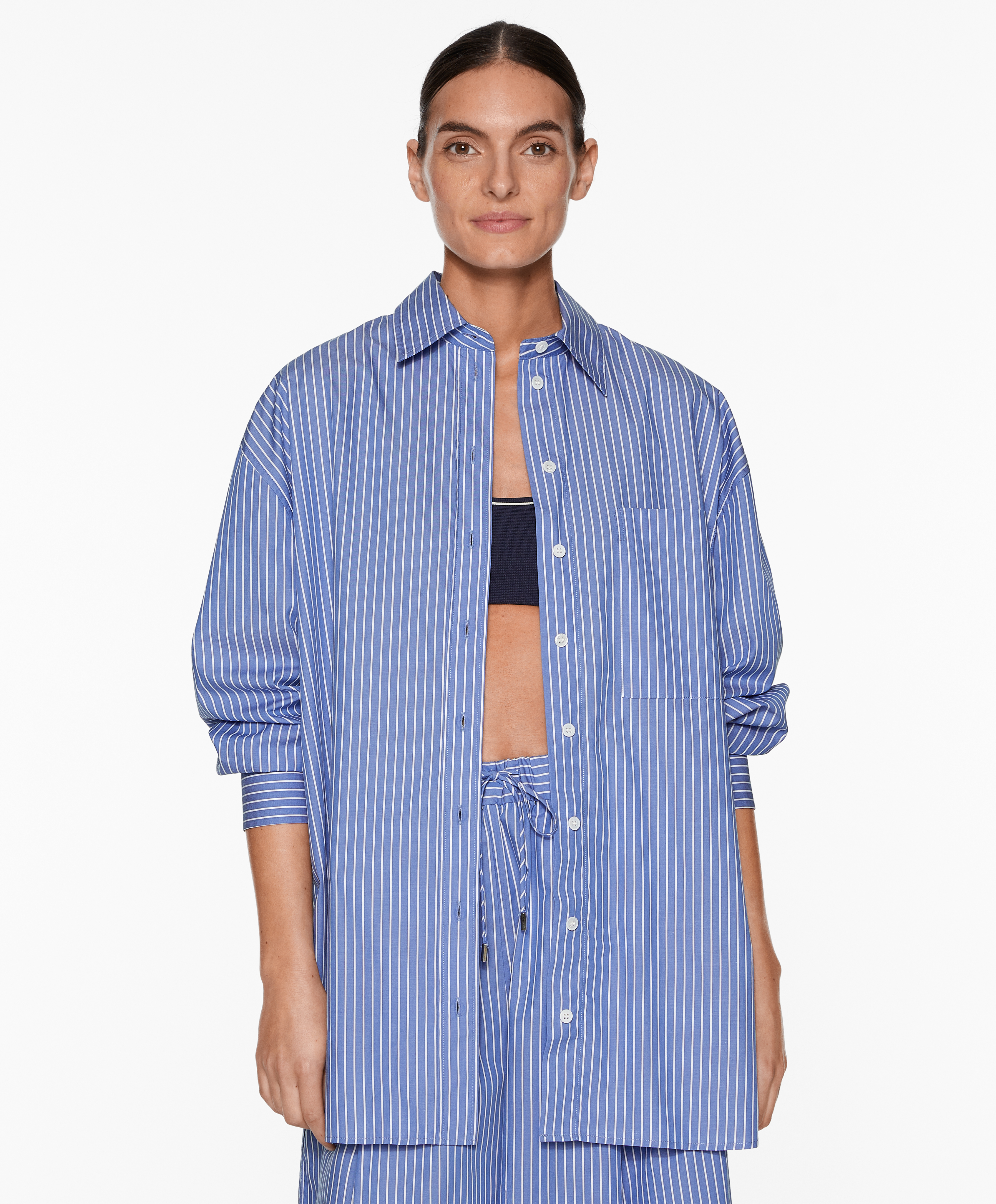 Striped 100% cotton long-sleeved shirt