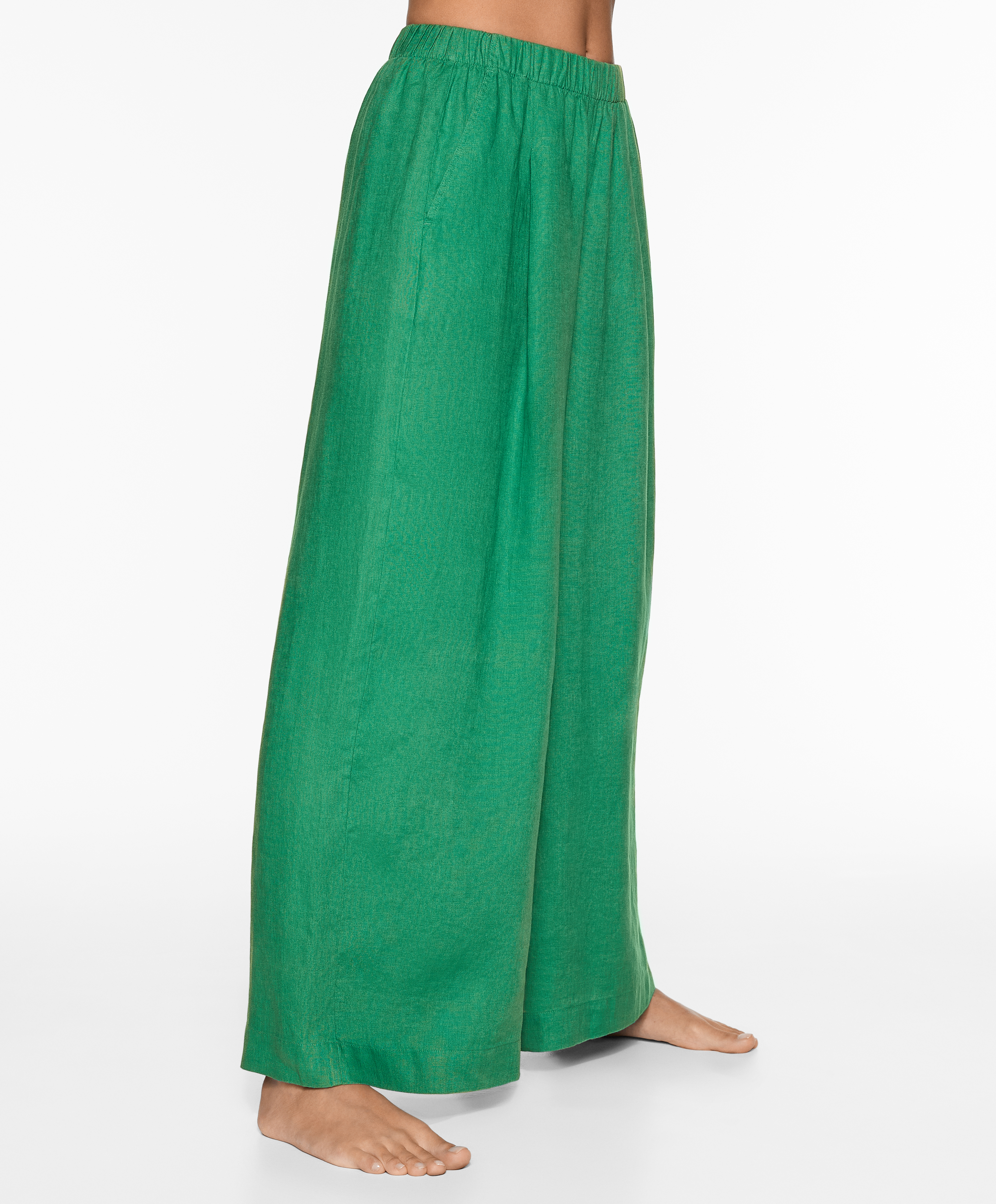 100% linen wide straight-leg trousers