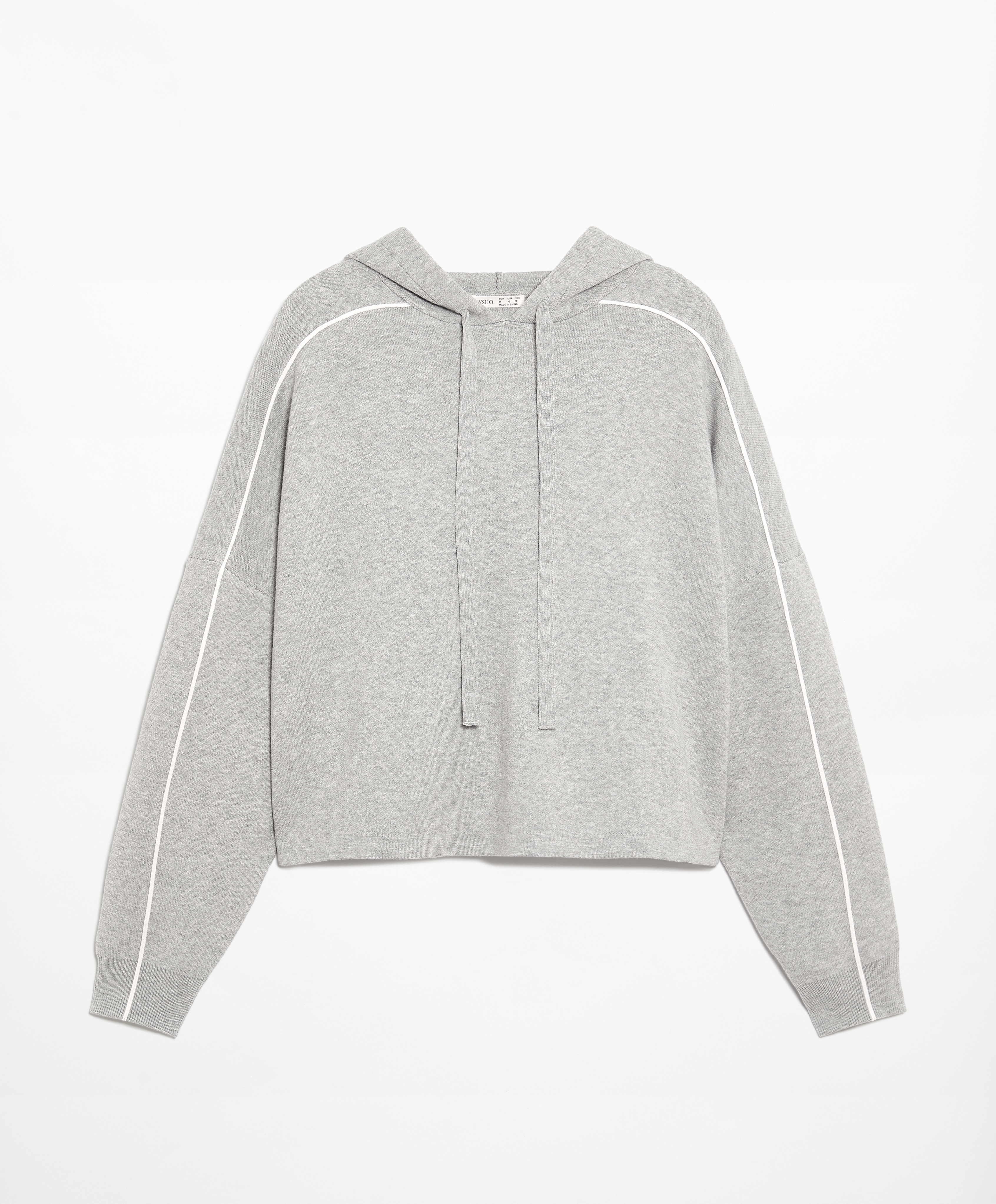 Hooded knit sweatshirt with piping