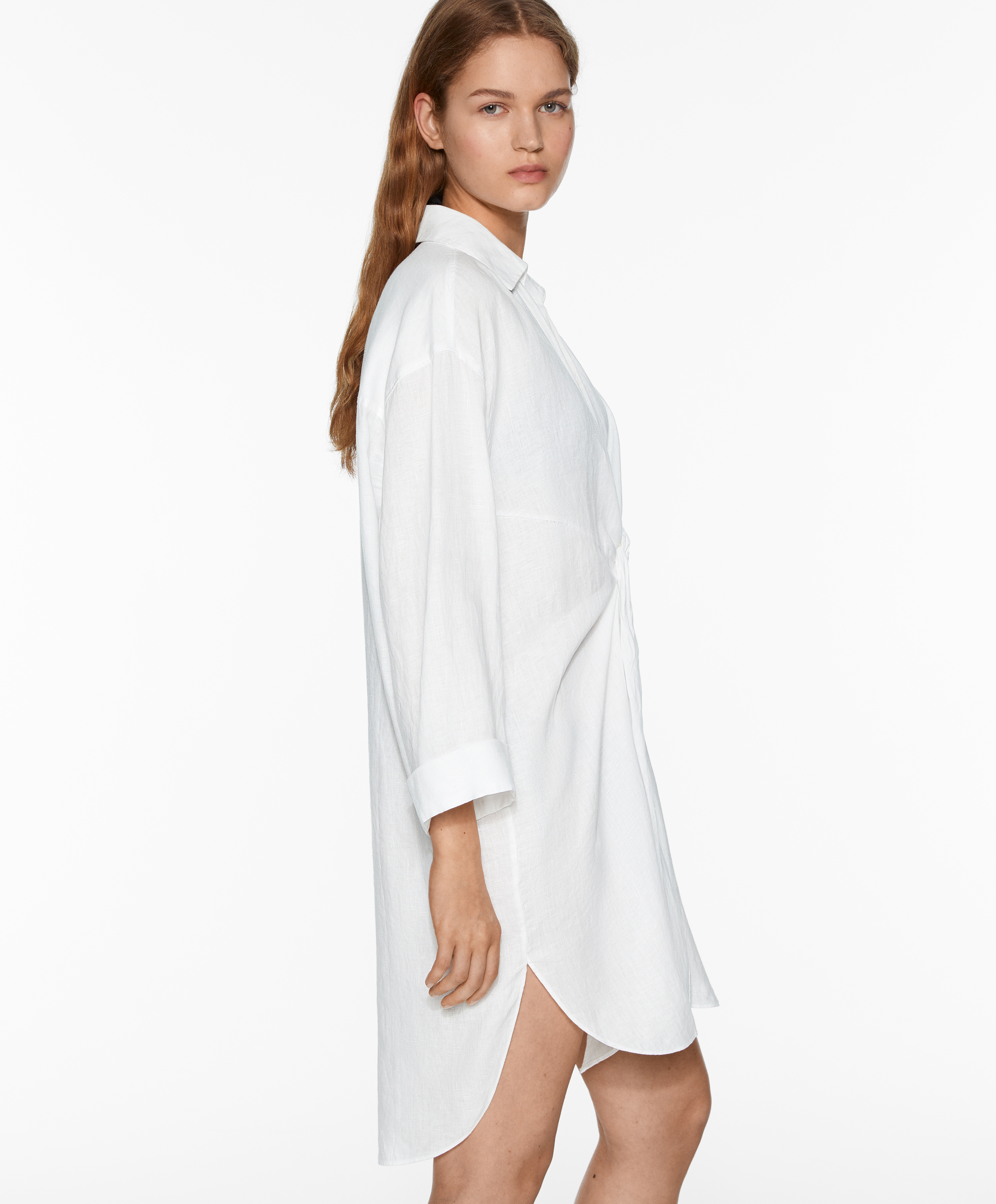 100% linen knotted short dress