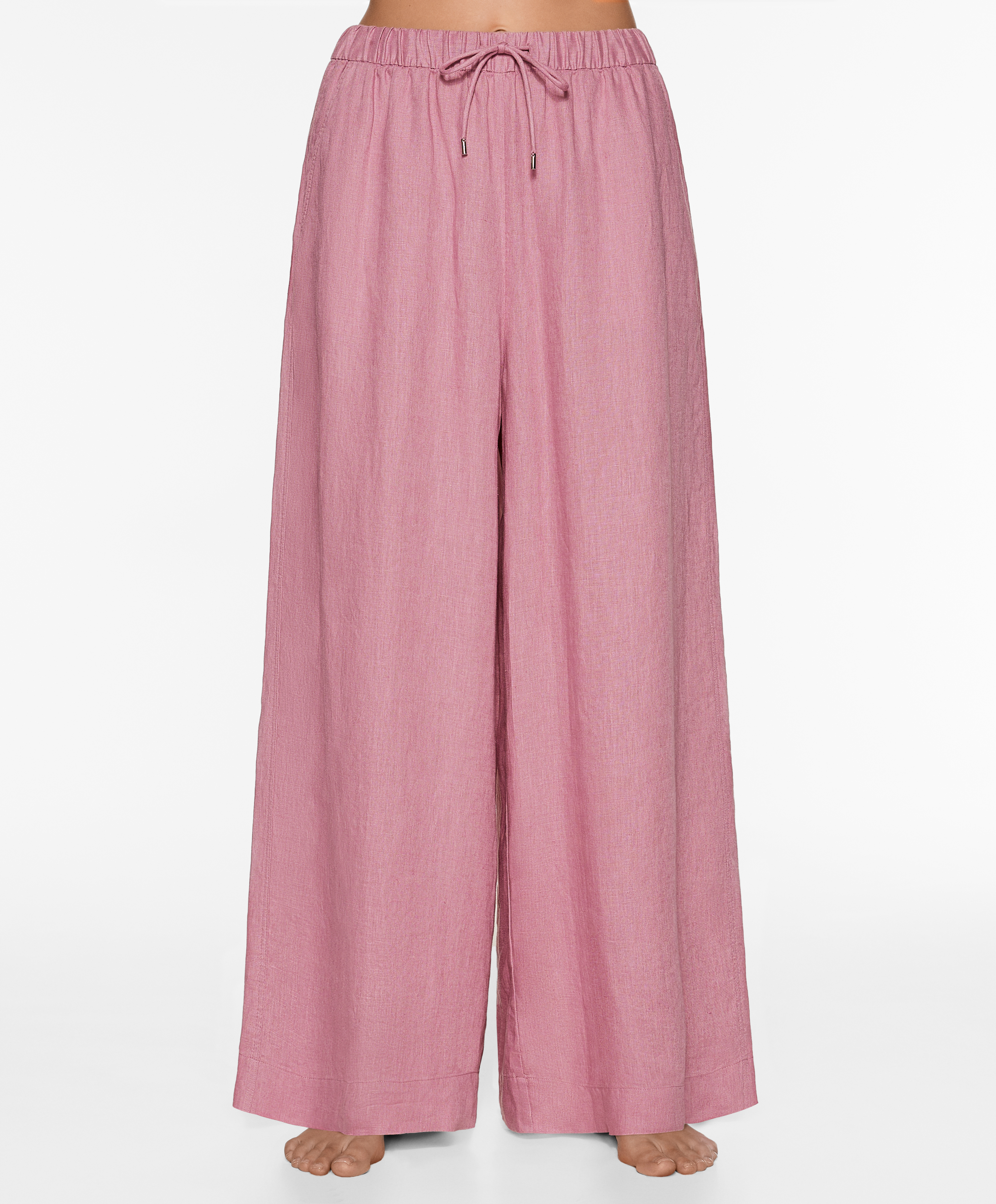 100% linen wide straight-leg trousers