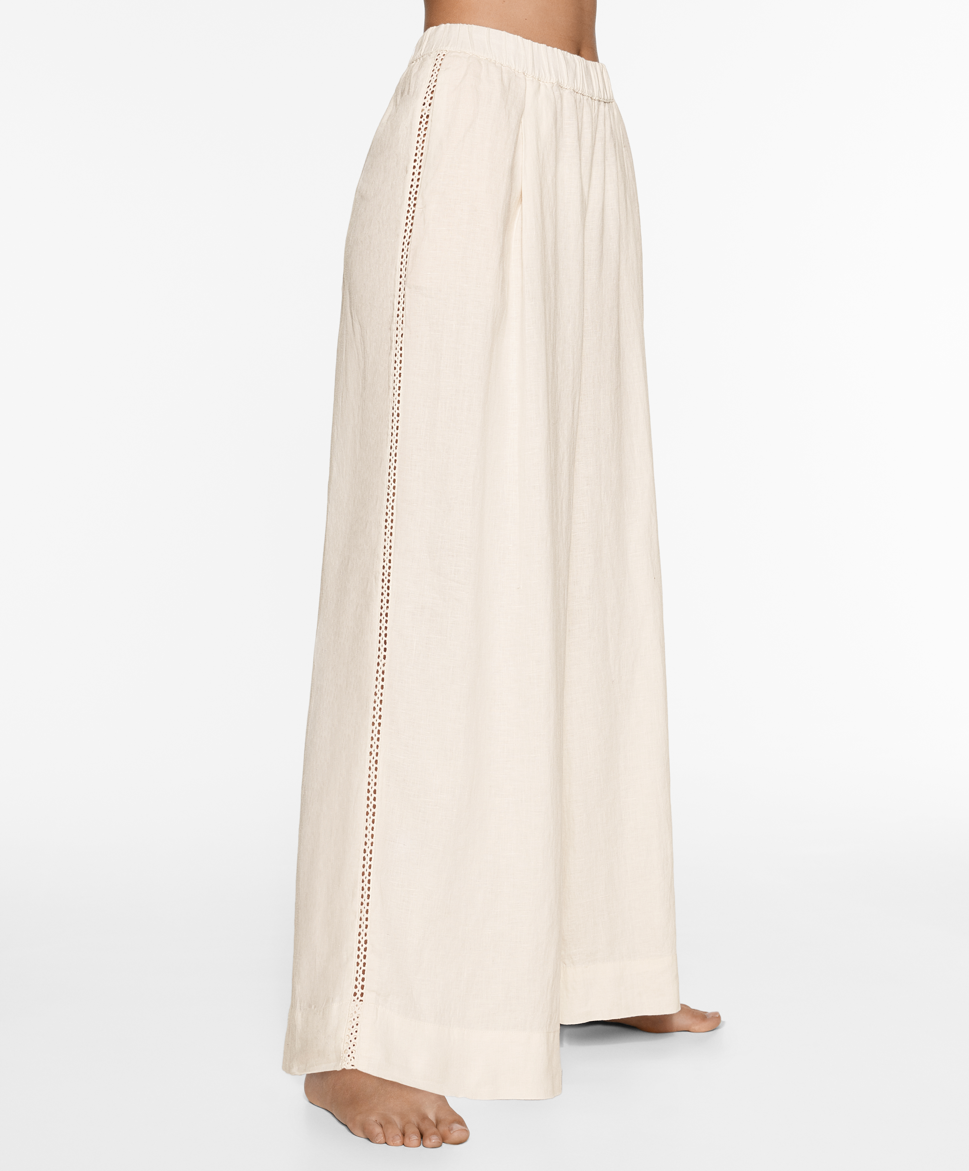 100% linen embroidered trousers