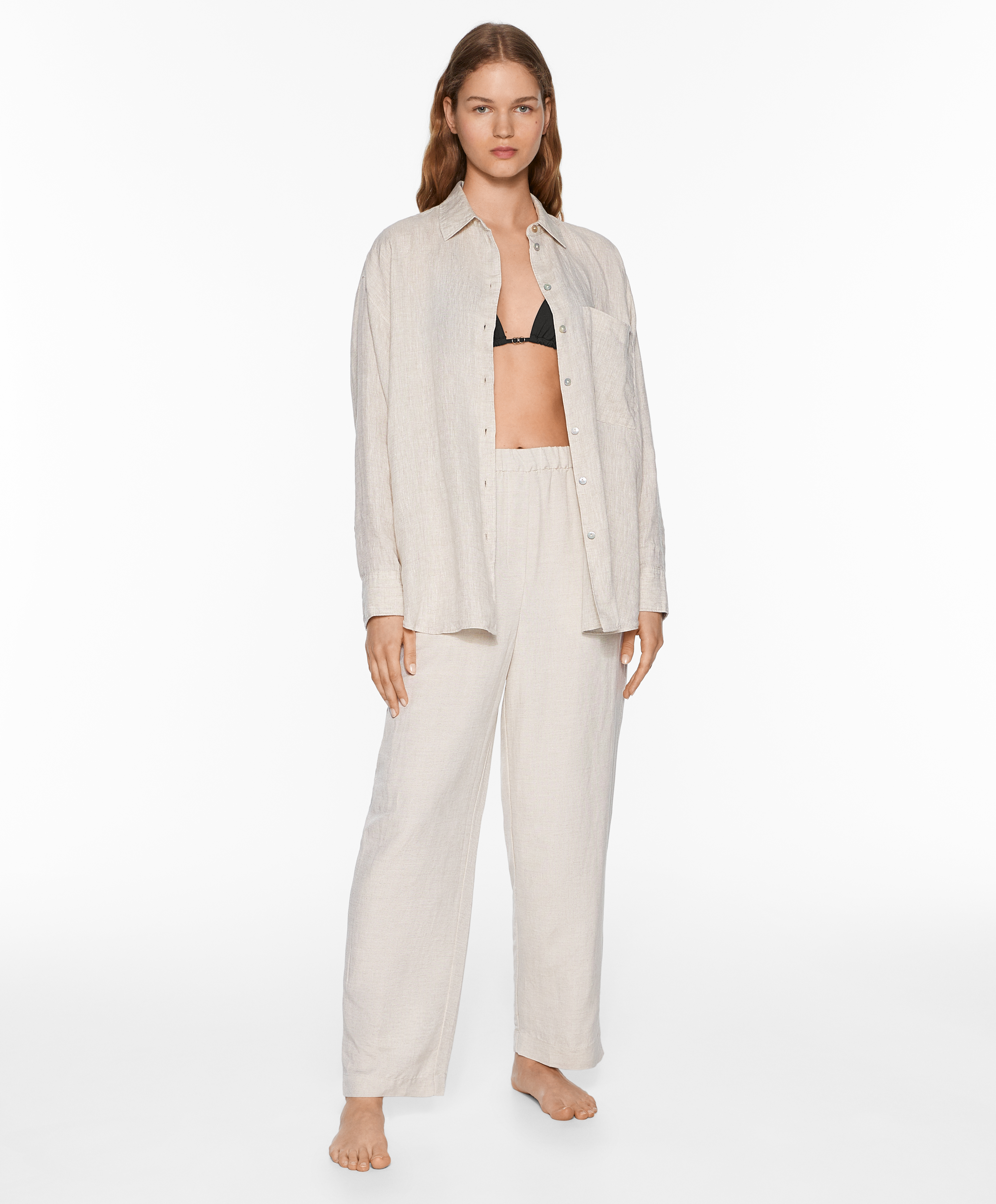 Slim-fit trousers with linen