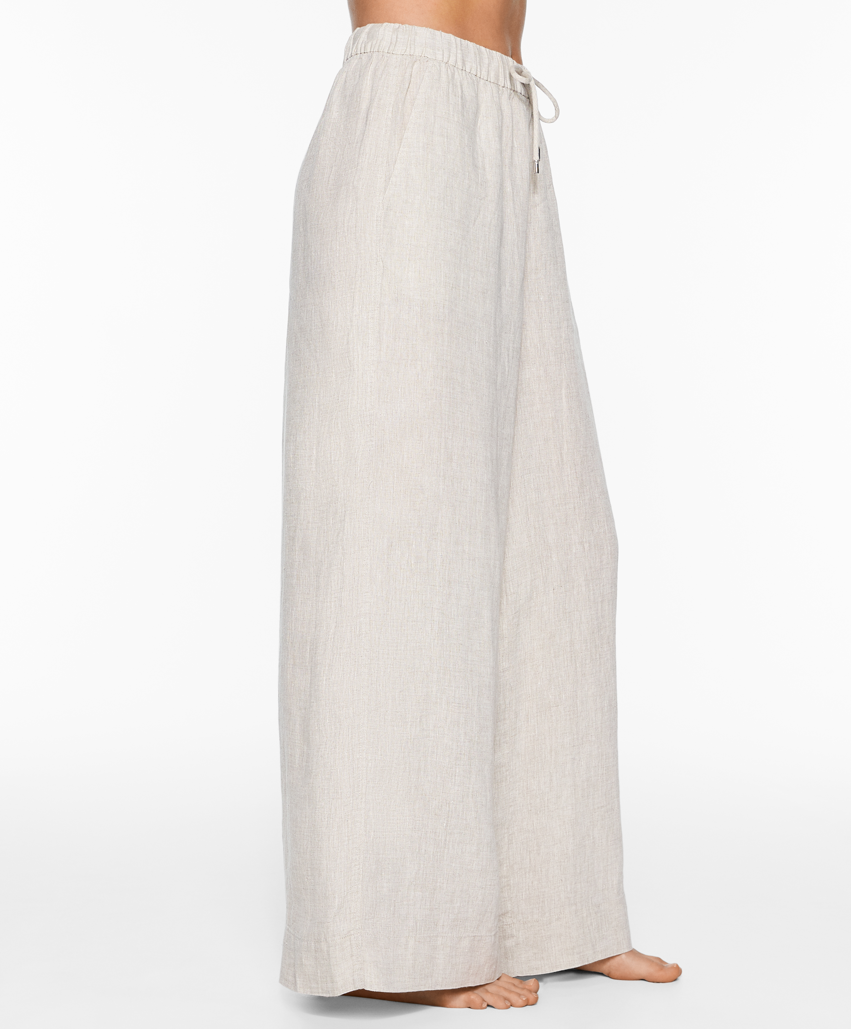 100% linen wide straight-leg trousers