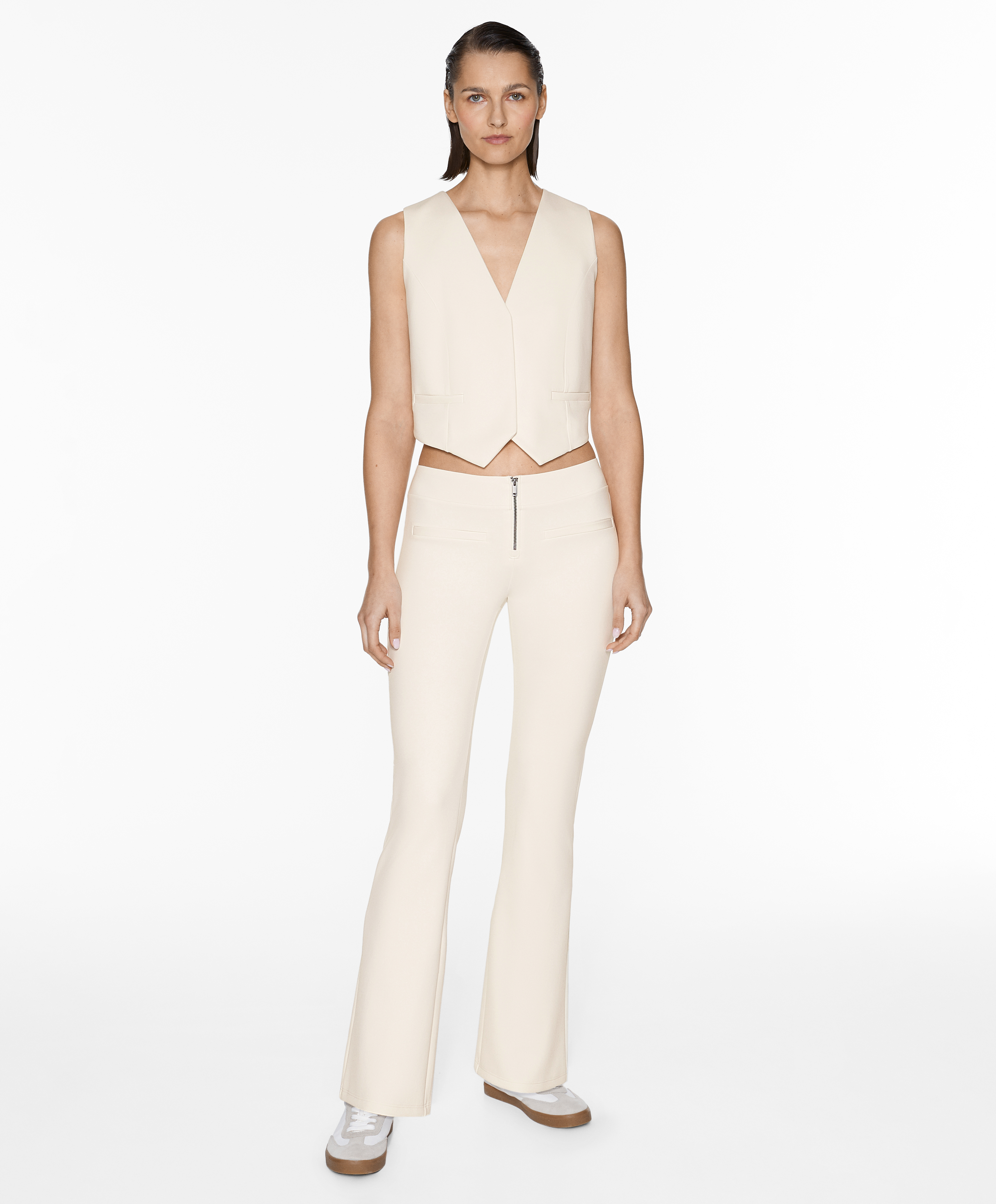 Neoprene-effect low-rise flare trousers