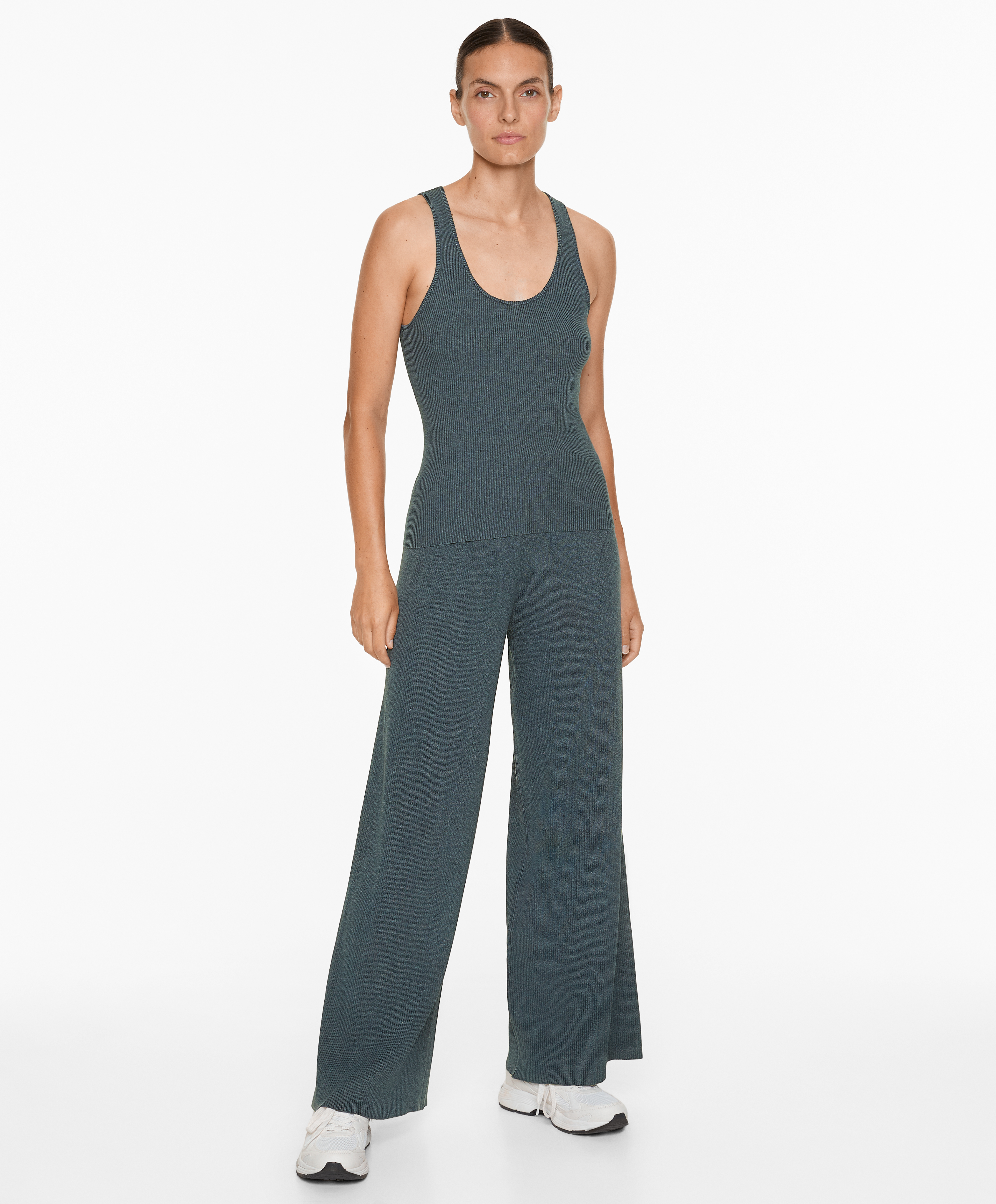 Rib-knit straight-leg trousers