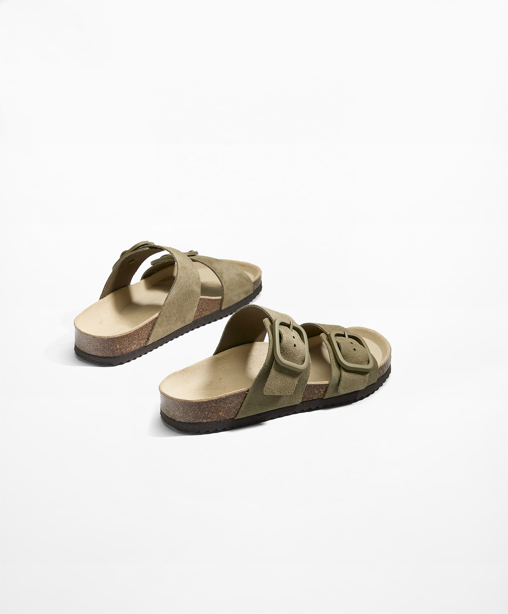 Buckle split-leather slides