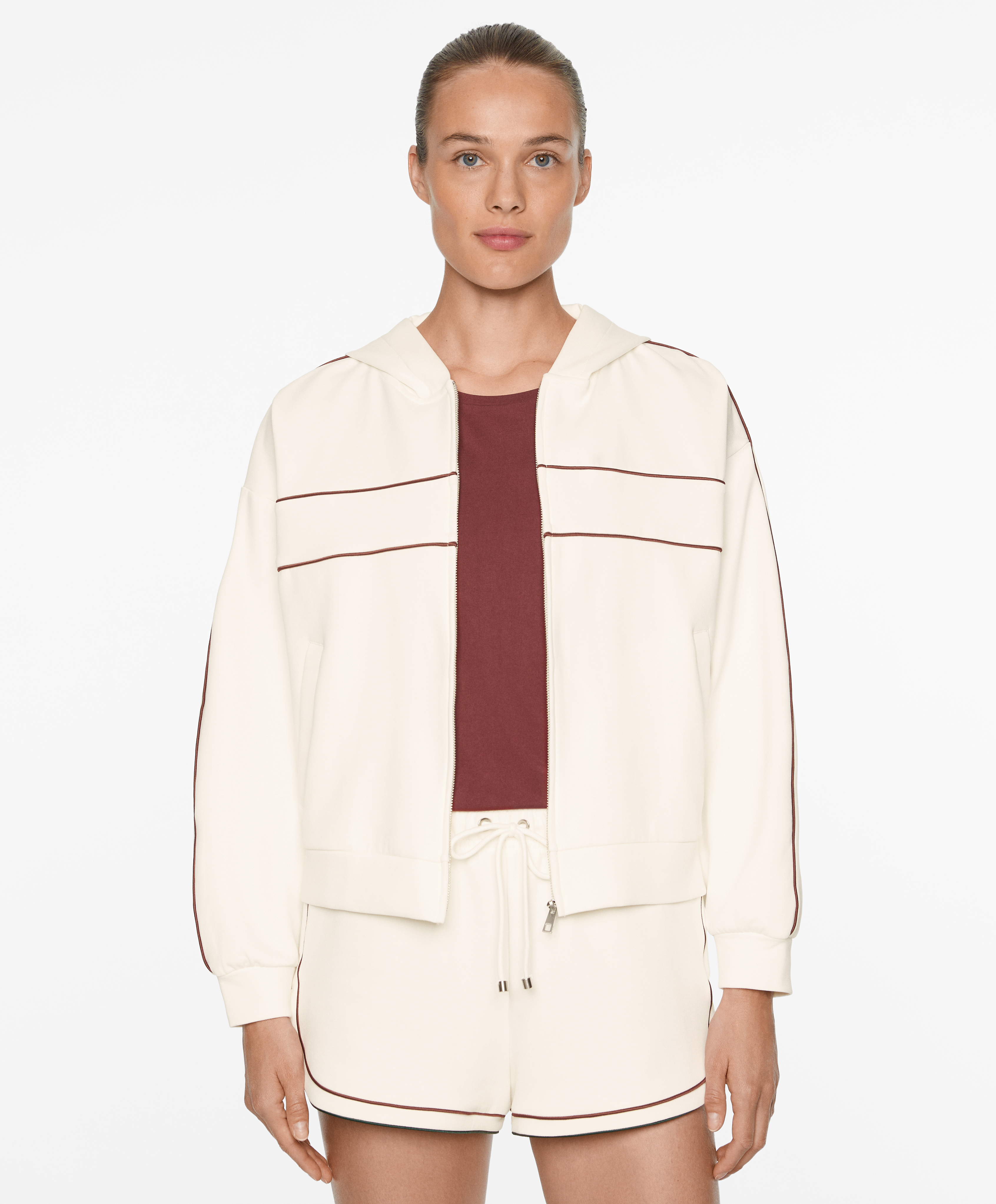 Cotton blend pique jacket with piping