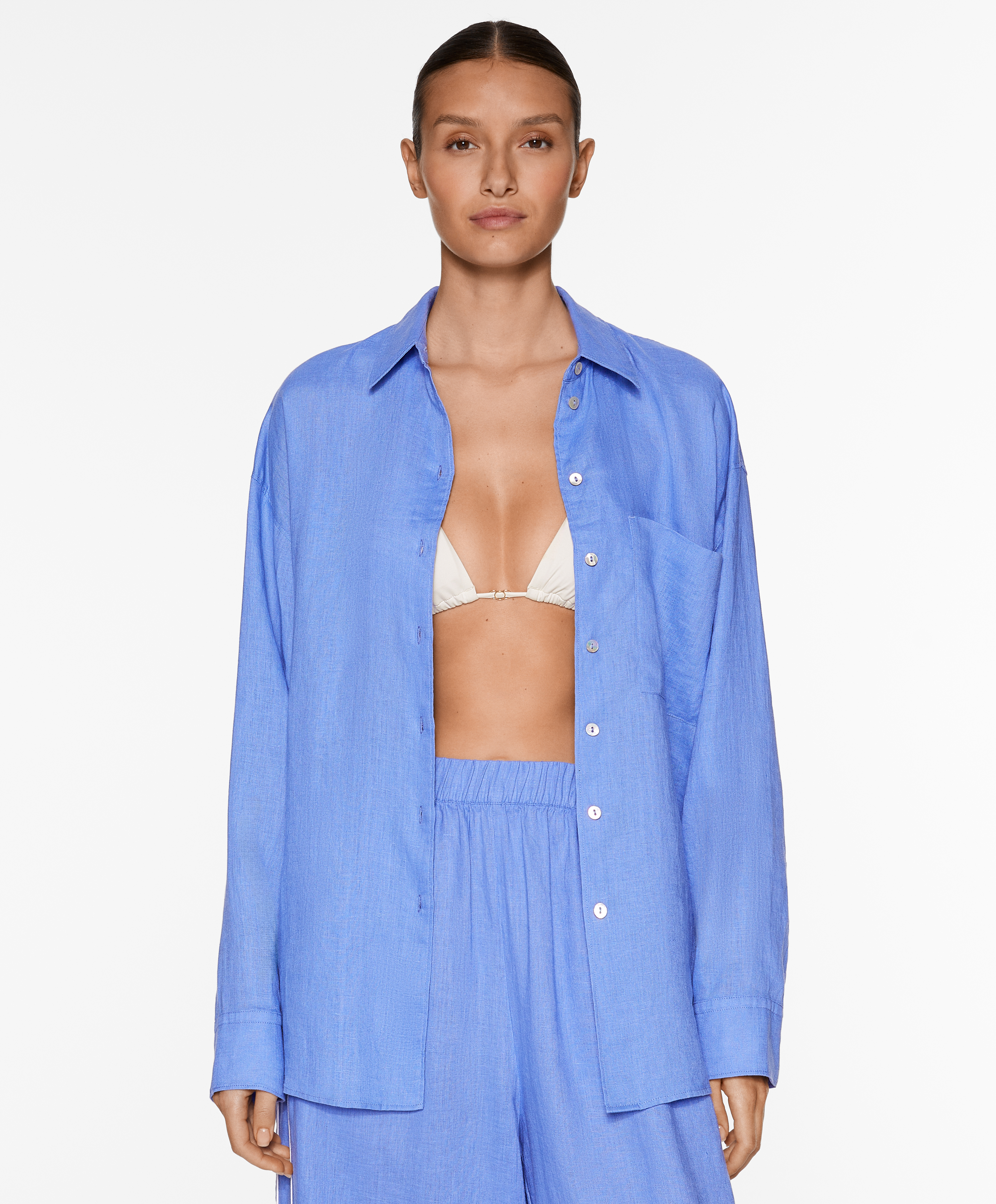 100% linen long-sleeved shirt