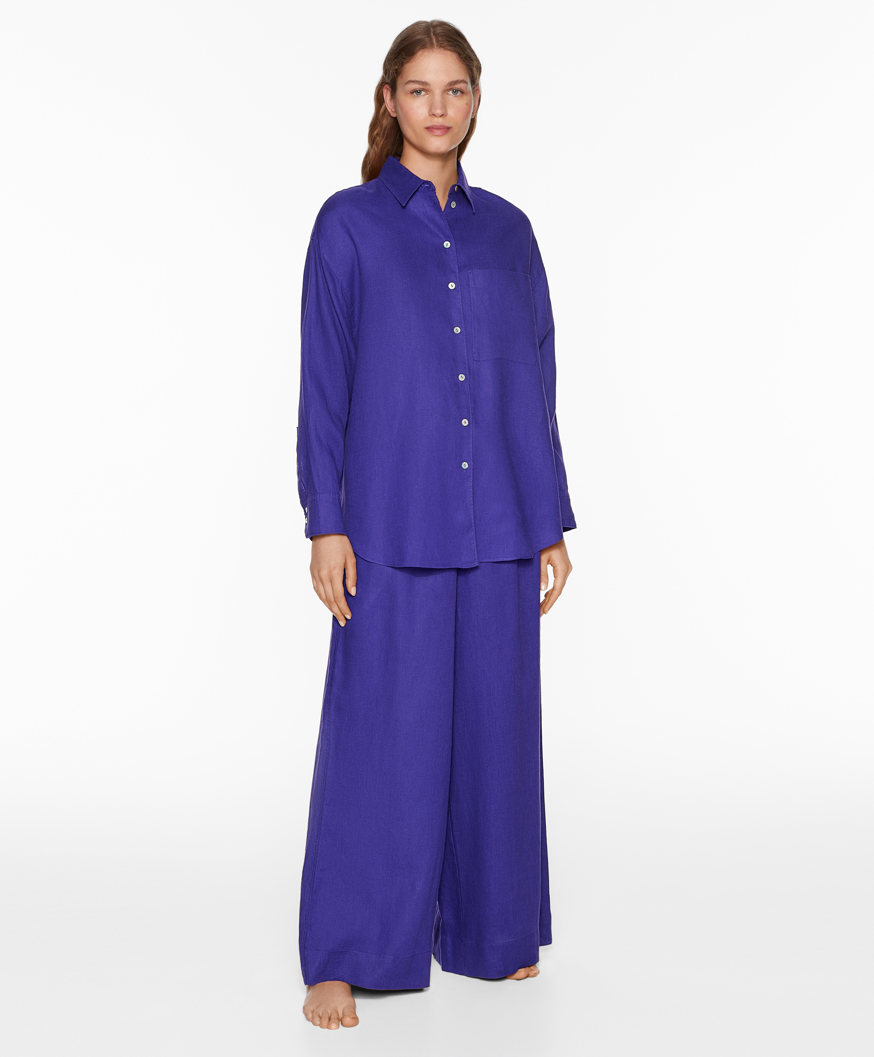 100% linen wide straight-leg trousers