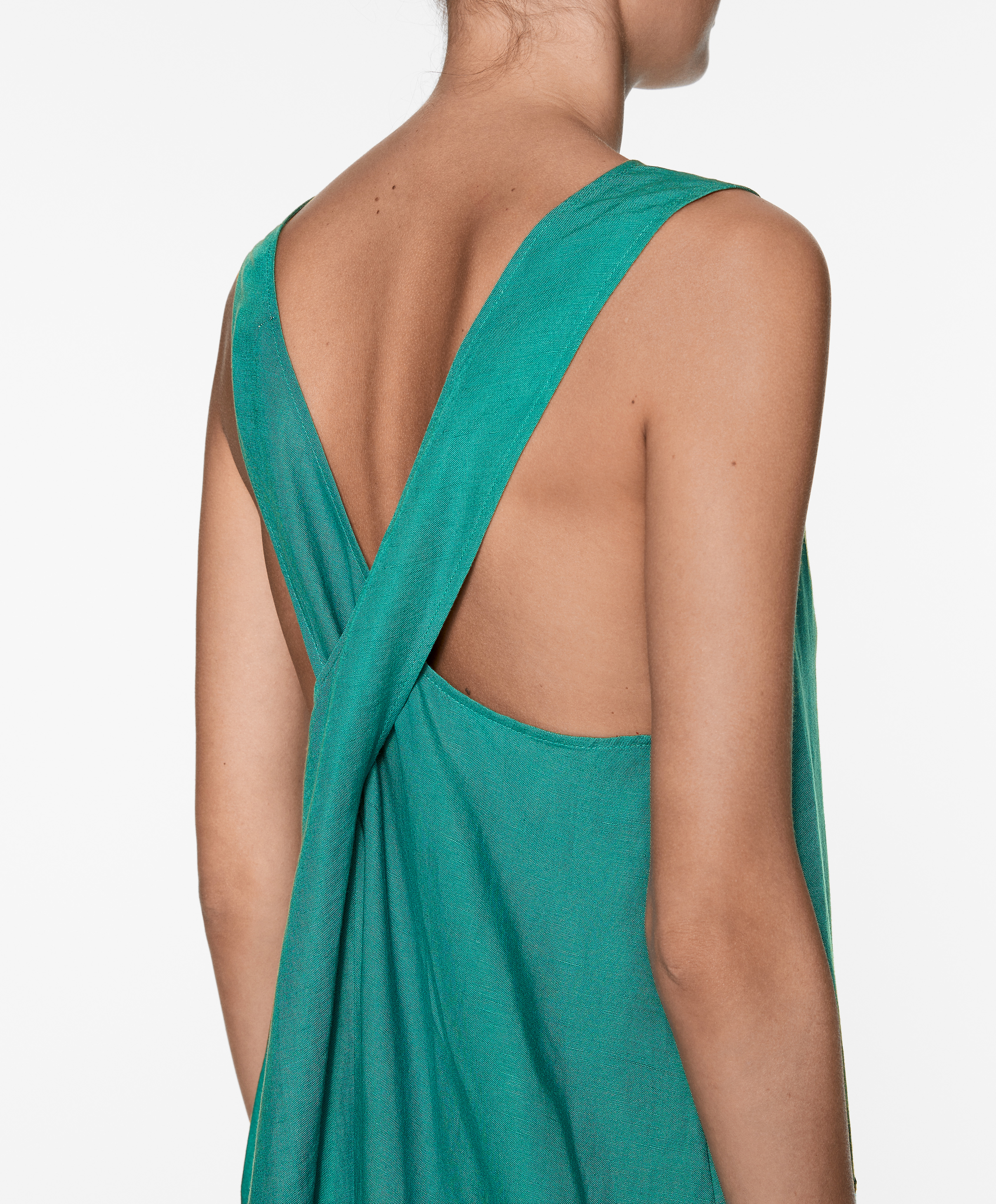 Linen blend long jumpsuit