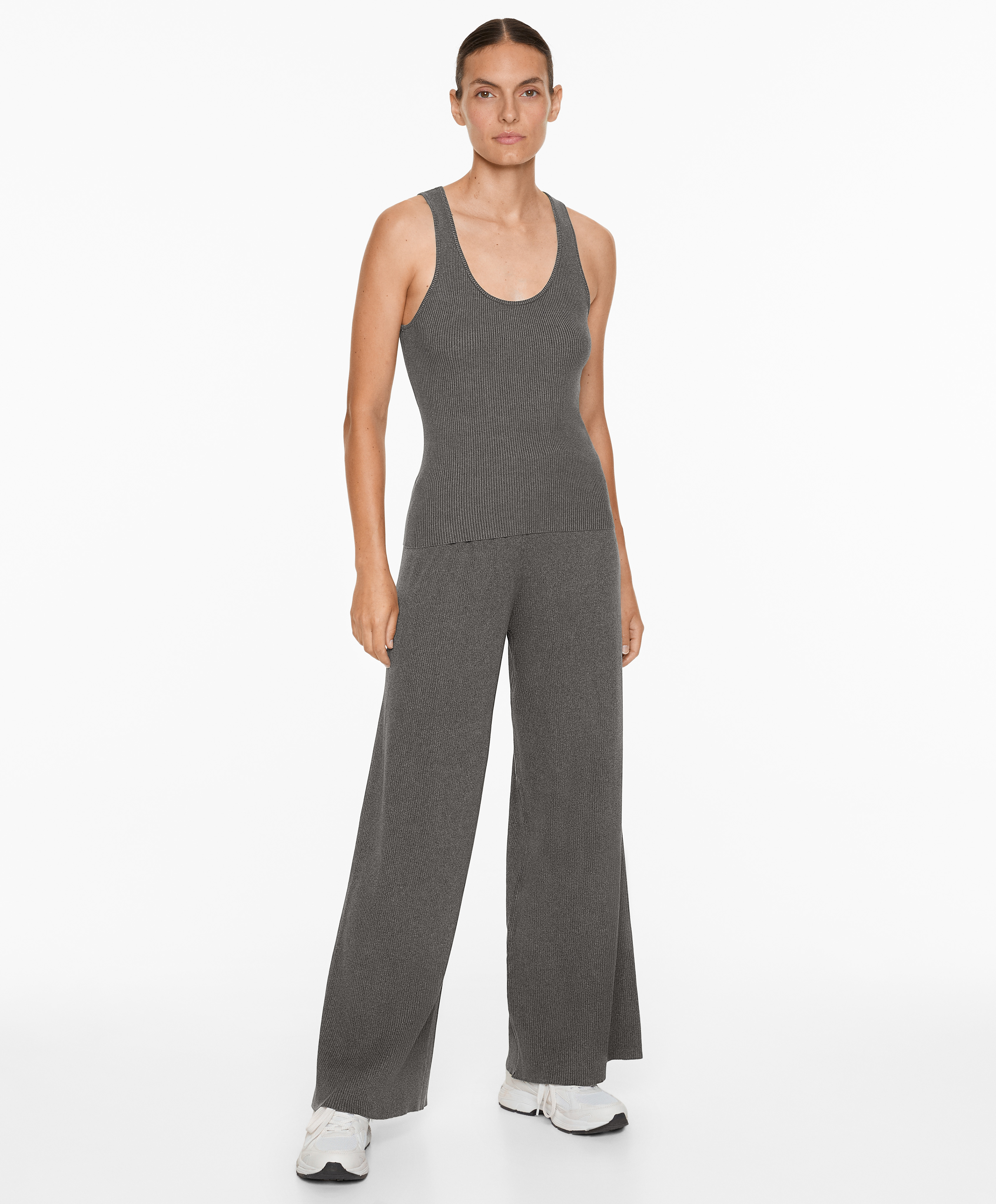 Rib-knit straight-leg trousers