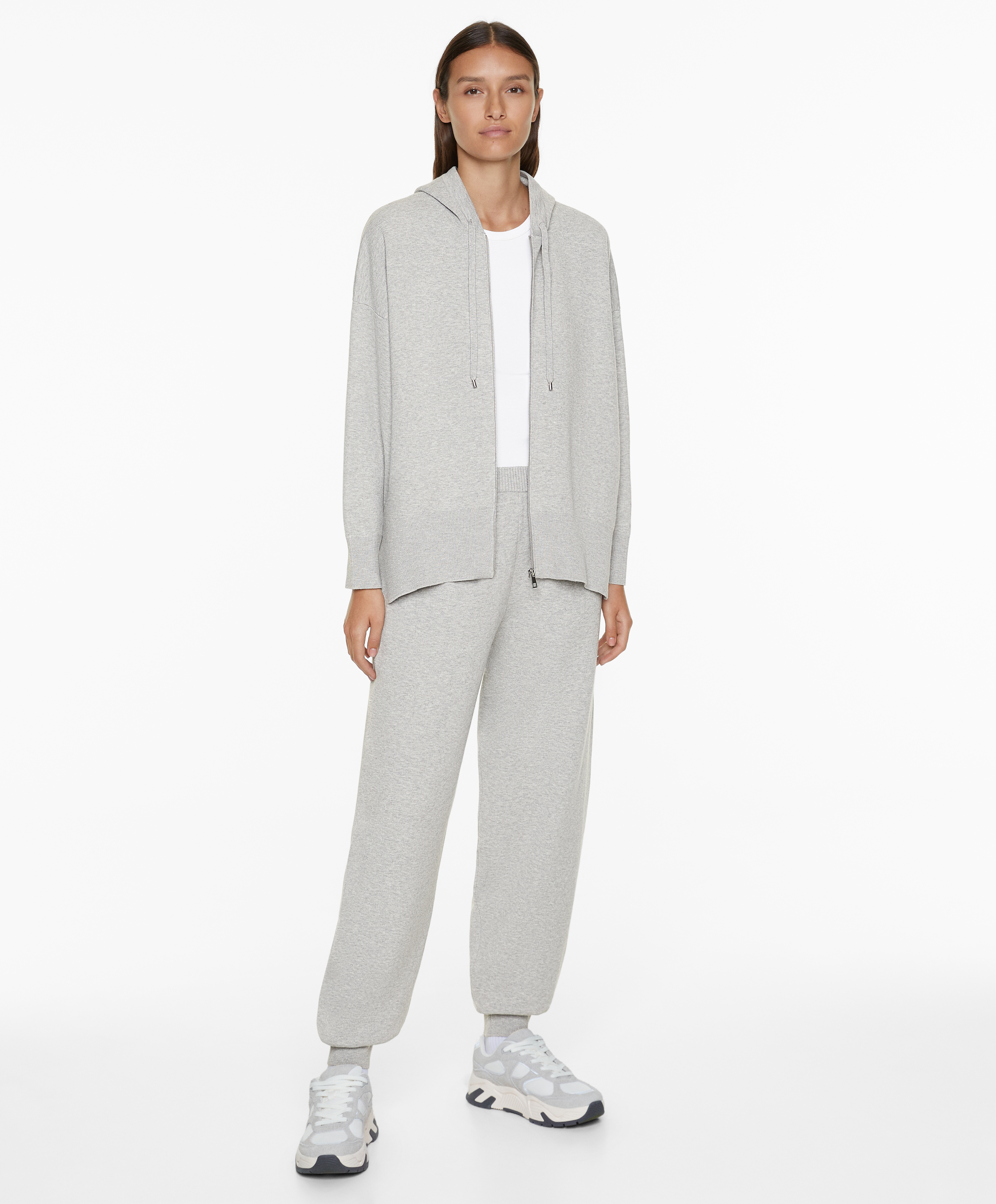 Zipped knit hooded jacket